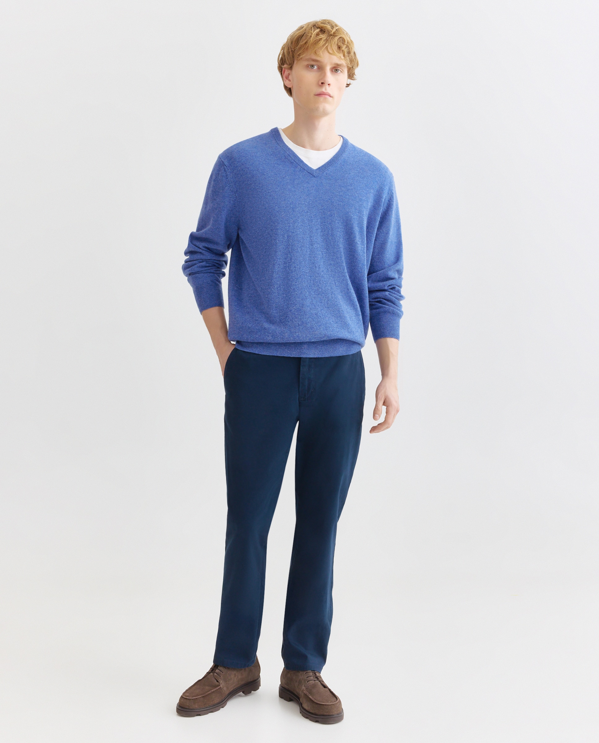 Jersey de lana 100% de hombre con cuello pico - Alan Paine - Azul Azul-2