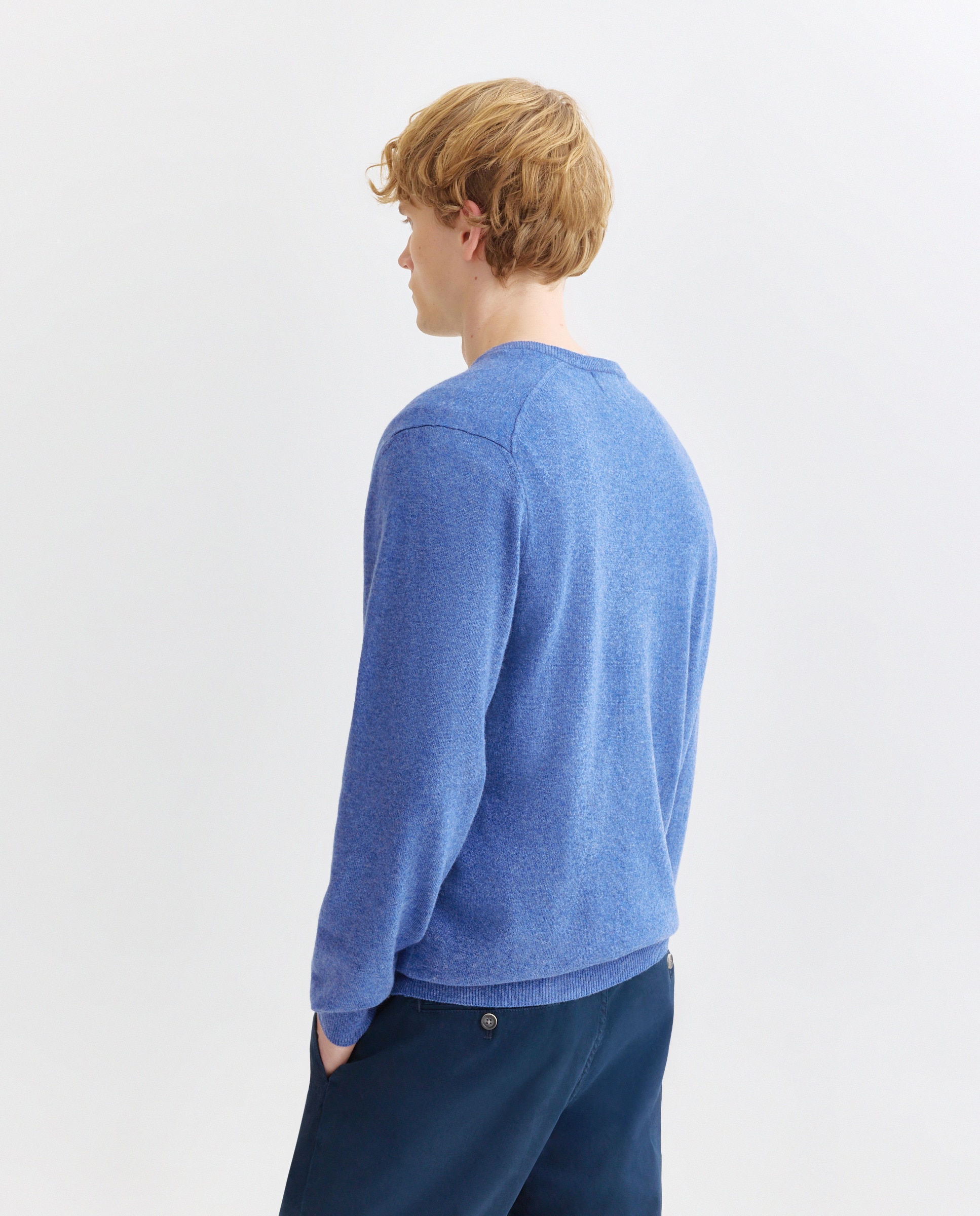 Jersey de lana 100% de hombre con cuello pico - Alan Paine - Azul Azul-3