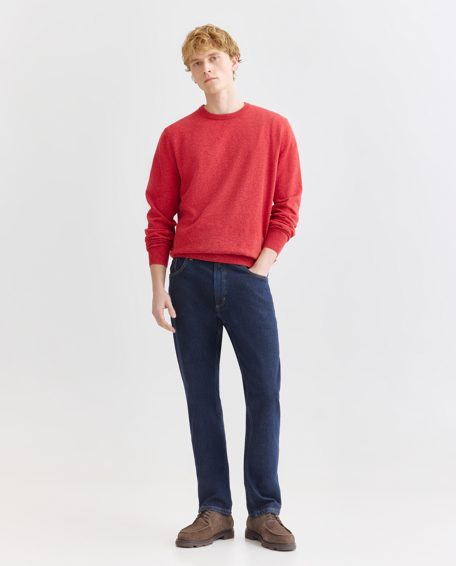 Camisola de Malha com Decote Redondo e 100% Lã Vermelho-2