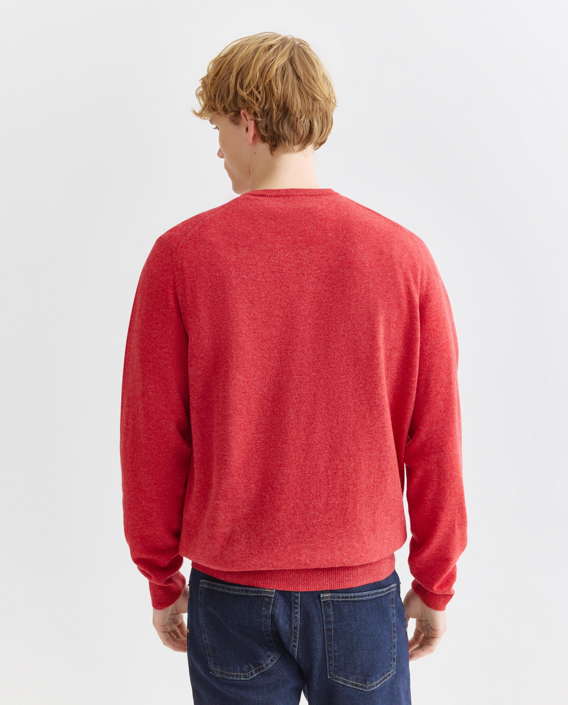 Camisola de Malha com Decote Redondo e 100% Lã Vermelho-3