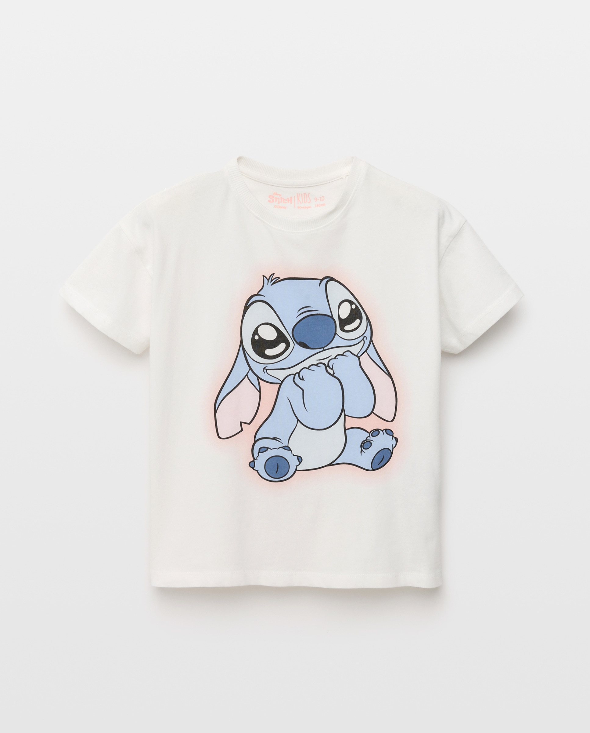 T-shirt de Manga Curta com Estampado Posicional Stitch Primeiro Plano Branco-4