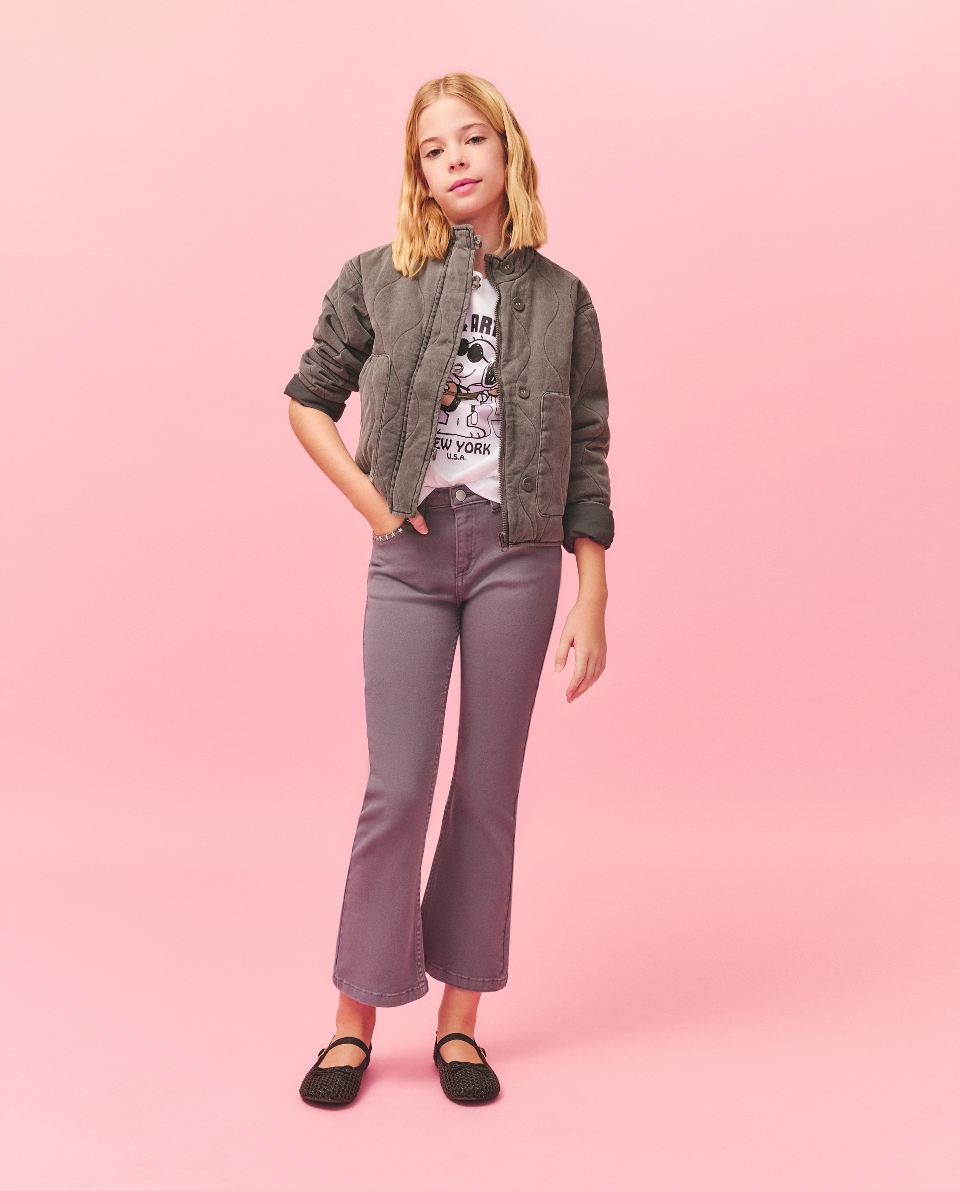 Jeans Flare com Tachas nos Bolsos da Frente Kids El Corte Inglés Chumbo-1