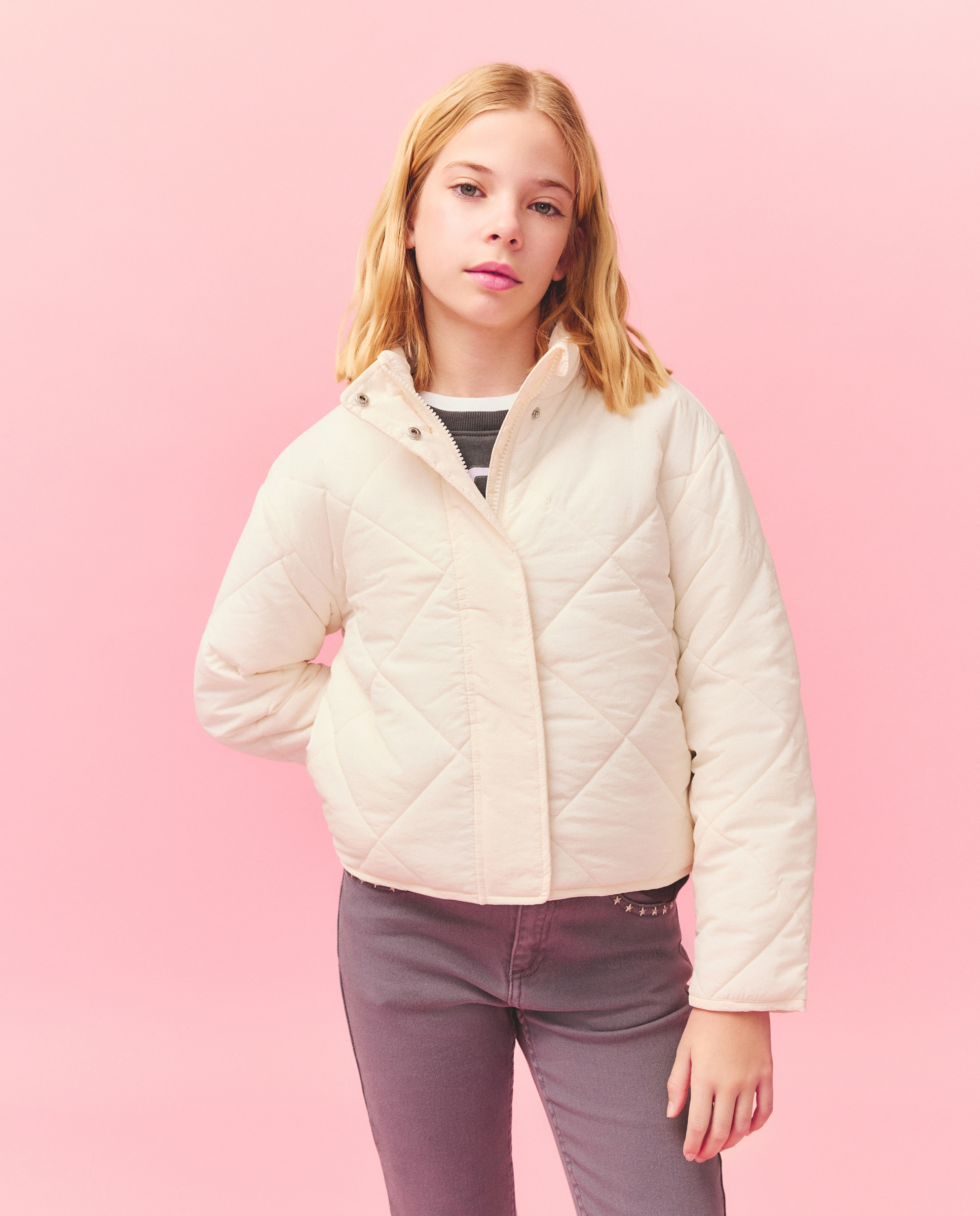 Casaco Acolchoado Quilted aos Losangos Metálico 120 Cru-2