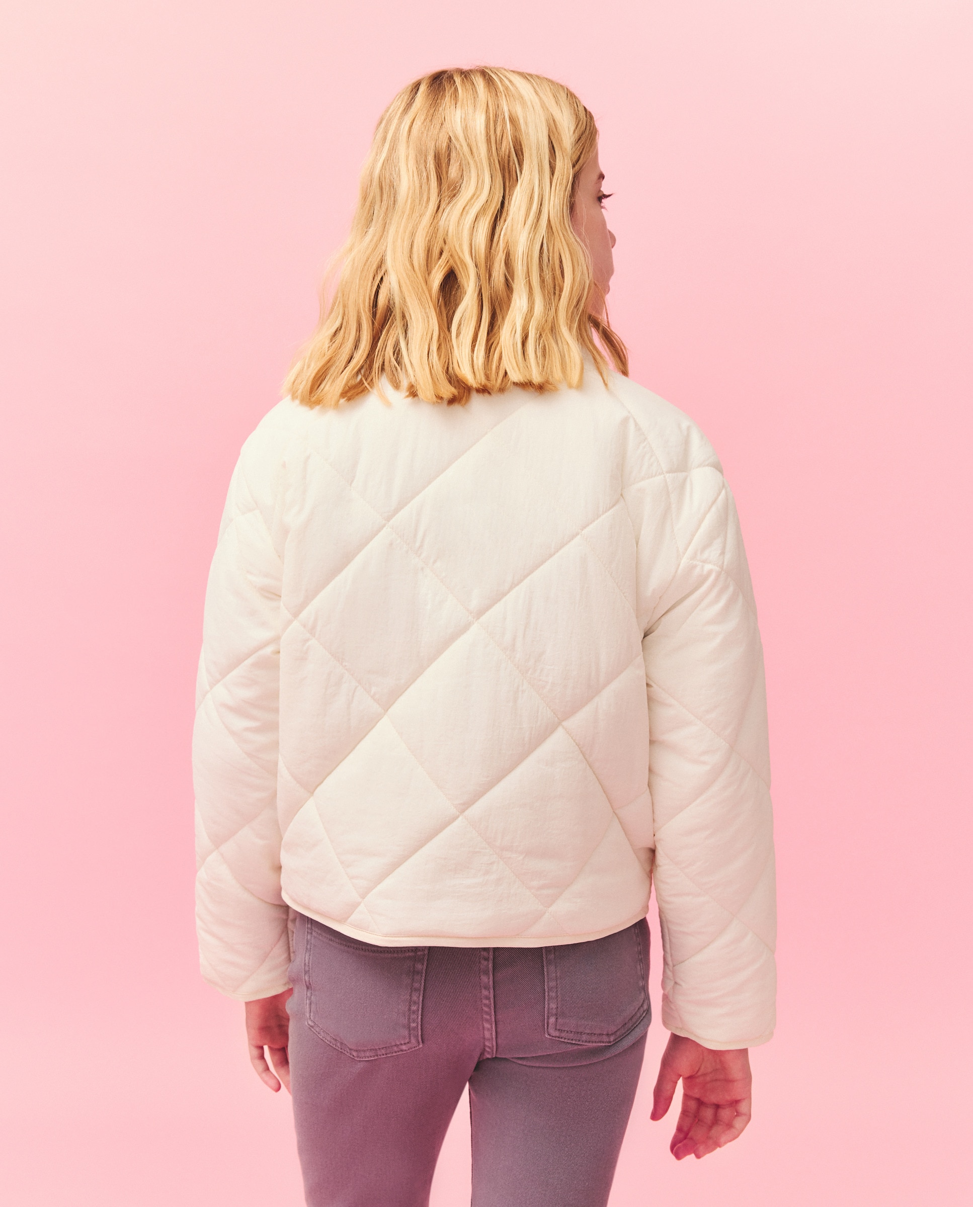 Casaco Acolchoado Quilted aos Losangos Metálico 120 Cru-3