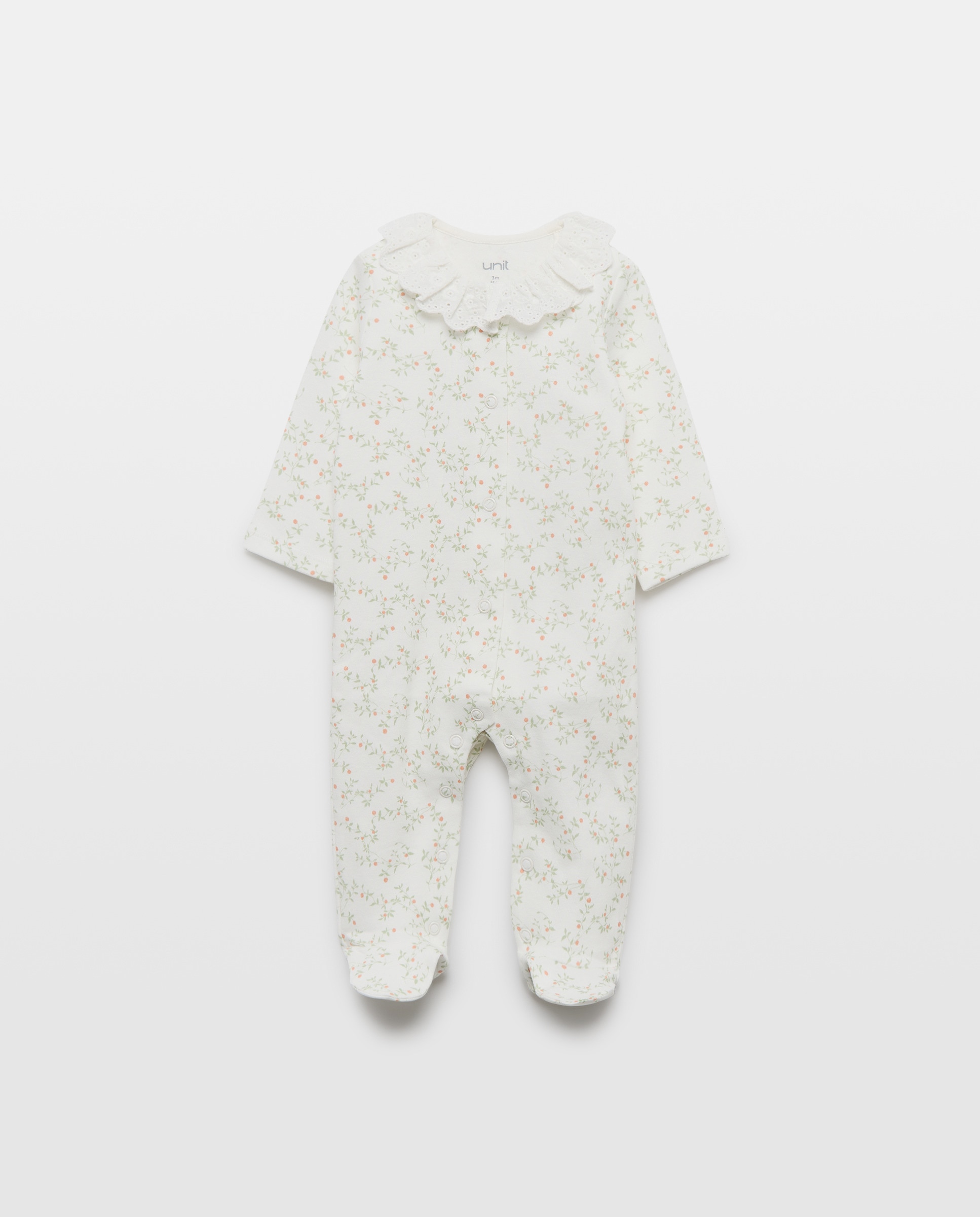 Pijama de bebé largo cuello schiffly Blanco roto-1