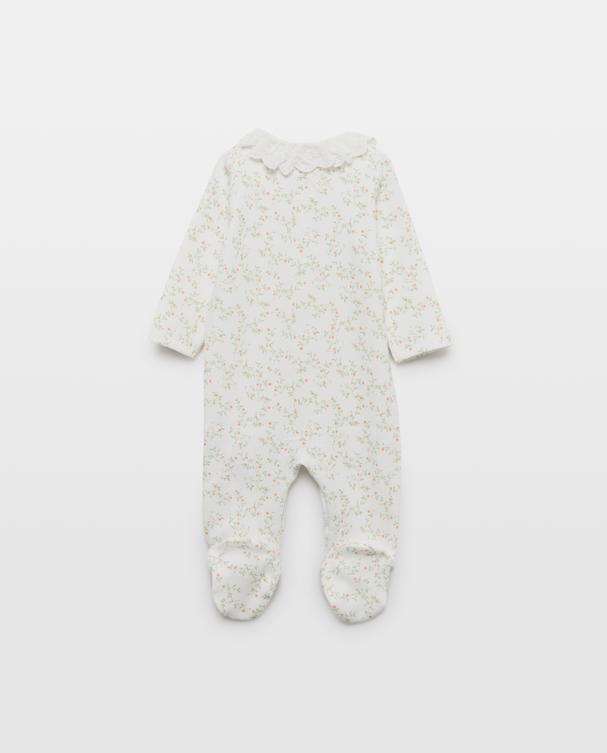 Pijama de bebé largo cuello schiffly Blanco roto-2