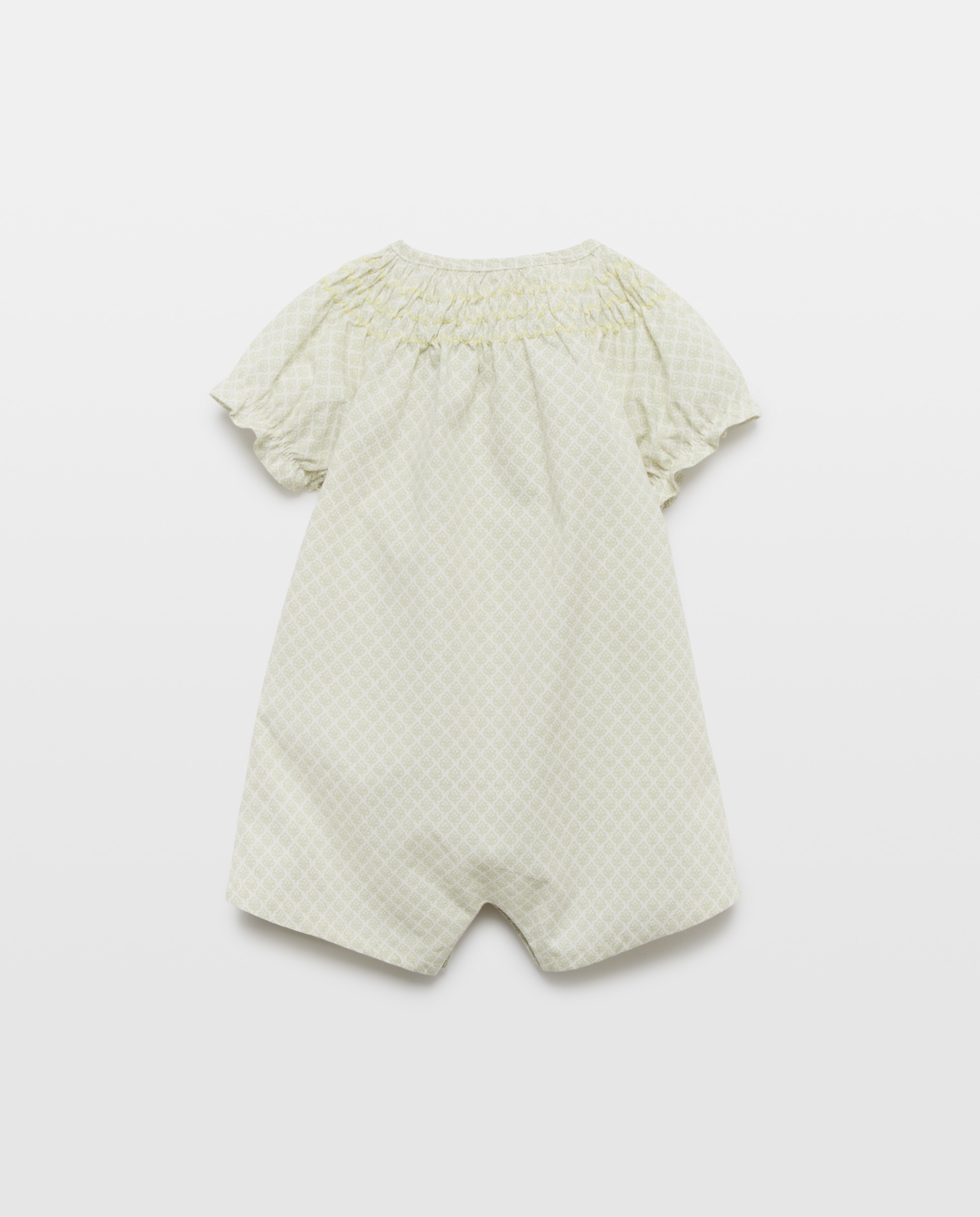 Pijama de bebé corto popelín con smock Verde-2