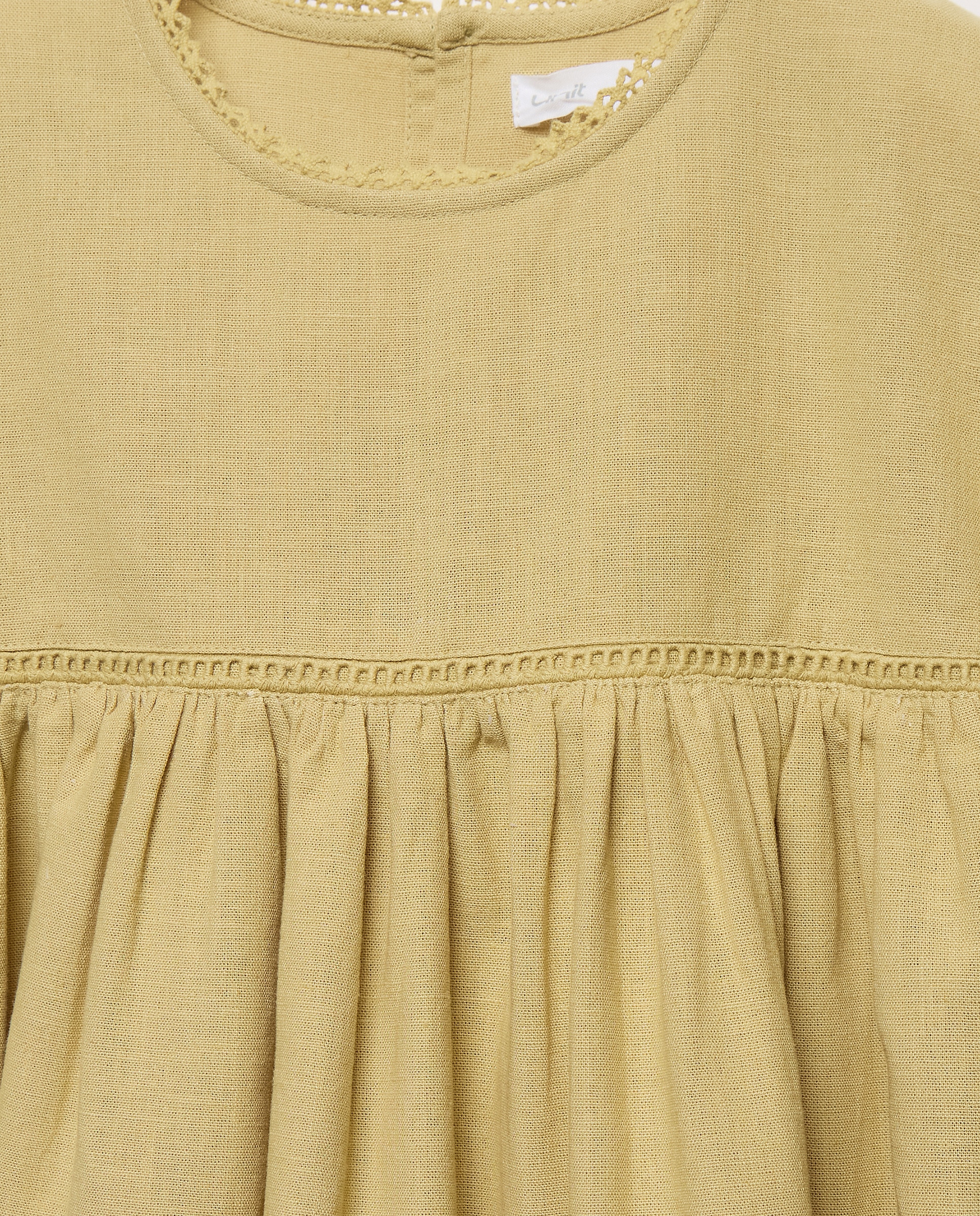Vestido niña de lino con vainica liso 560 Oliva-3