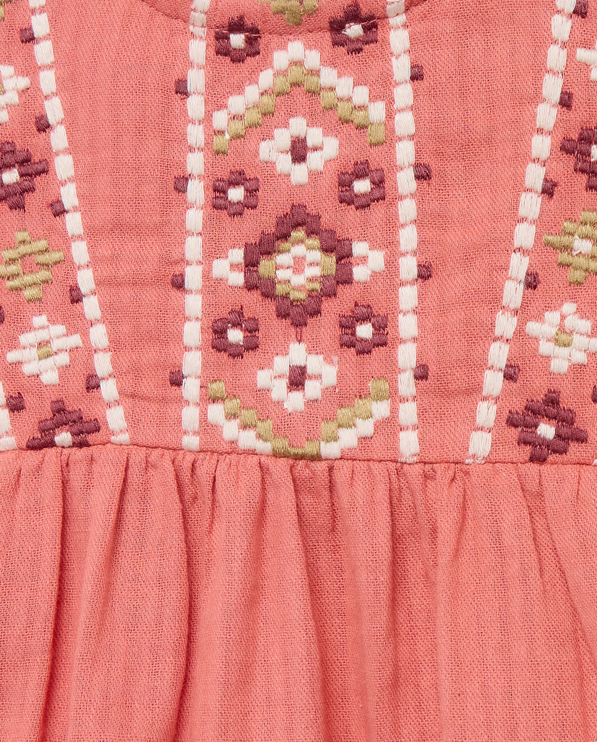 Vestido bebé niña de gasa con bordados 230 Rosa oscuro-3