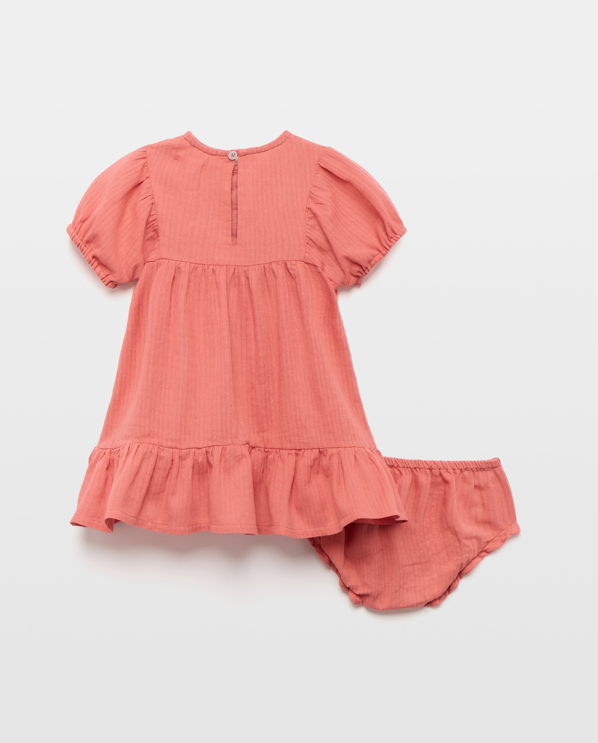 Vestido bebé niña de gasa con bordados 230 Rosa oscuro-2