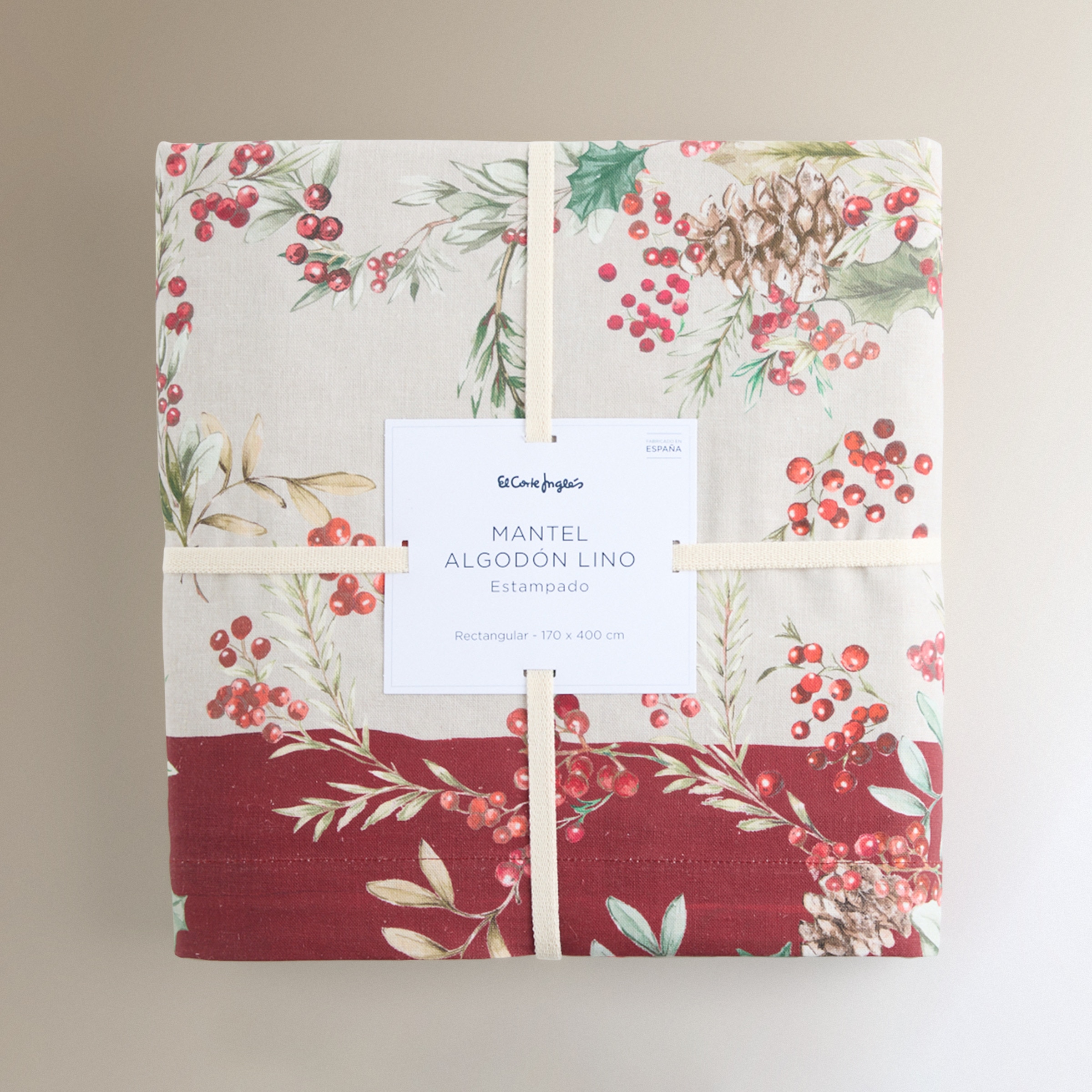 Toalha de Mesa de Linho e Algodão Grinalda Vermelho-5