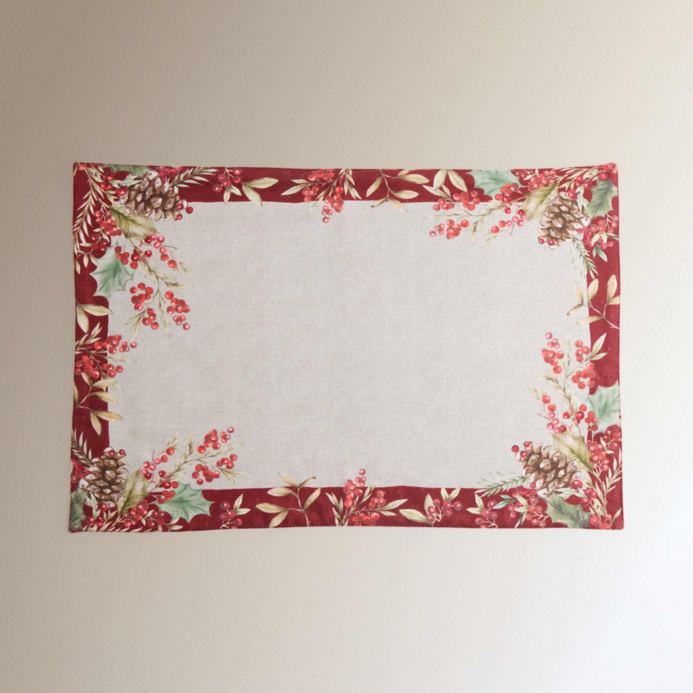 Individual de Linho e Algodão Grinalda Vermelho-2