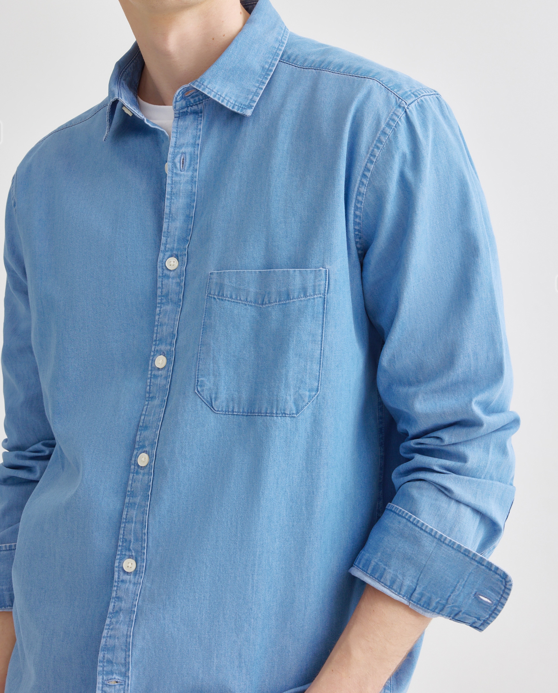 Camisa sport hombre denim cuello camisero con bolsillo Cerúleo-3