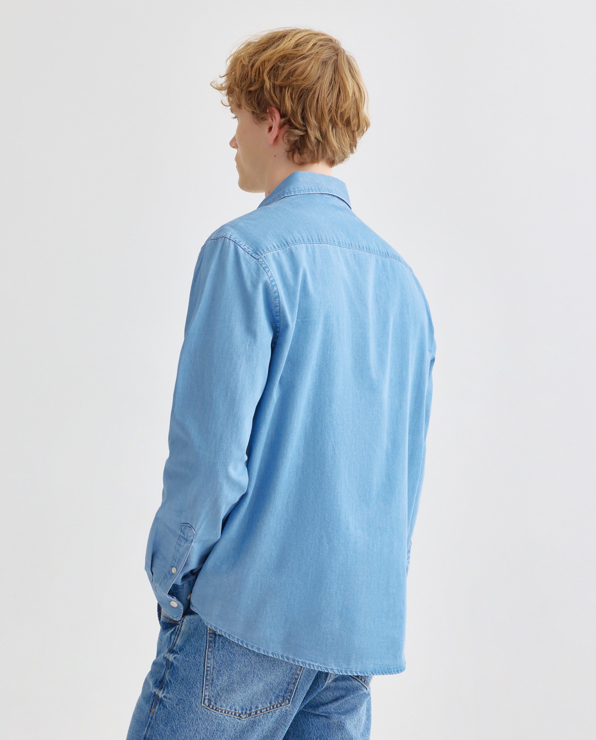 Camisa sport hombre denim cuello camisero con bolsillo Cerúleo-4