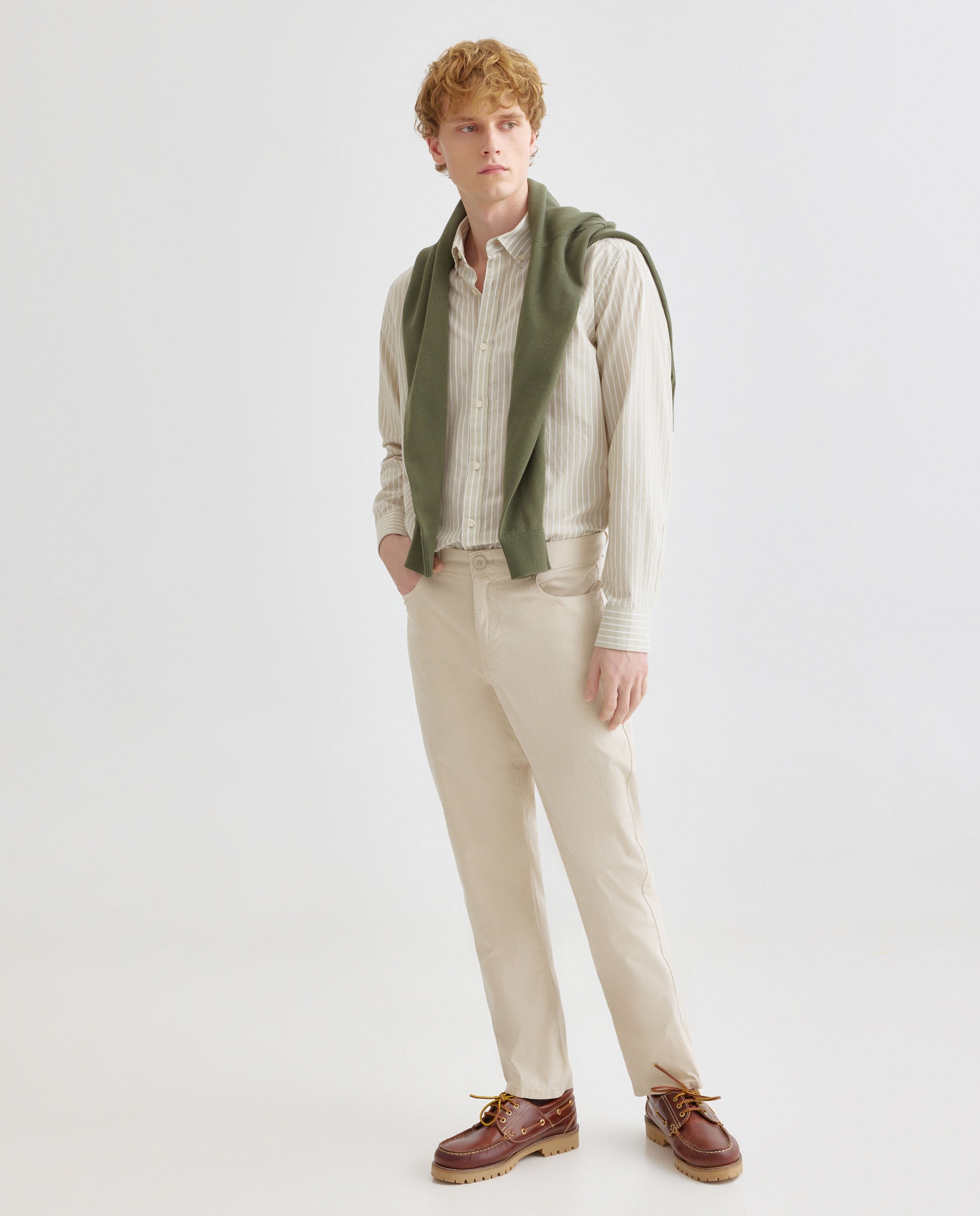 Camisa sport hombre chambray con rayas 520 Kaki-2