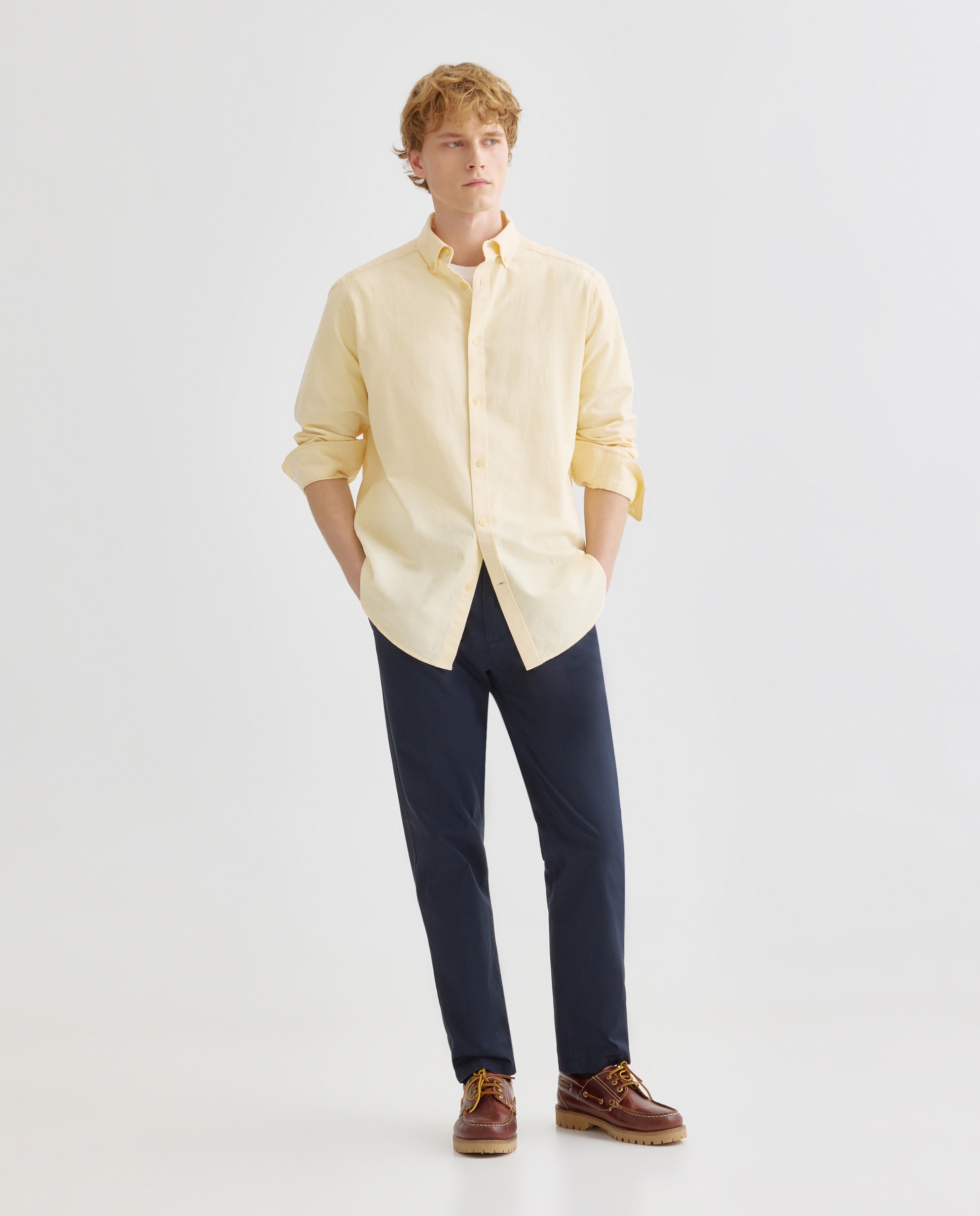 Camisa sport hombre oxford ligera lavada lisa 310 Amarillo claro-2
