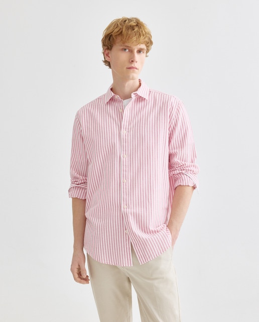 Imagen 0 de Camisa sport hombre algodón con lino rayas