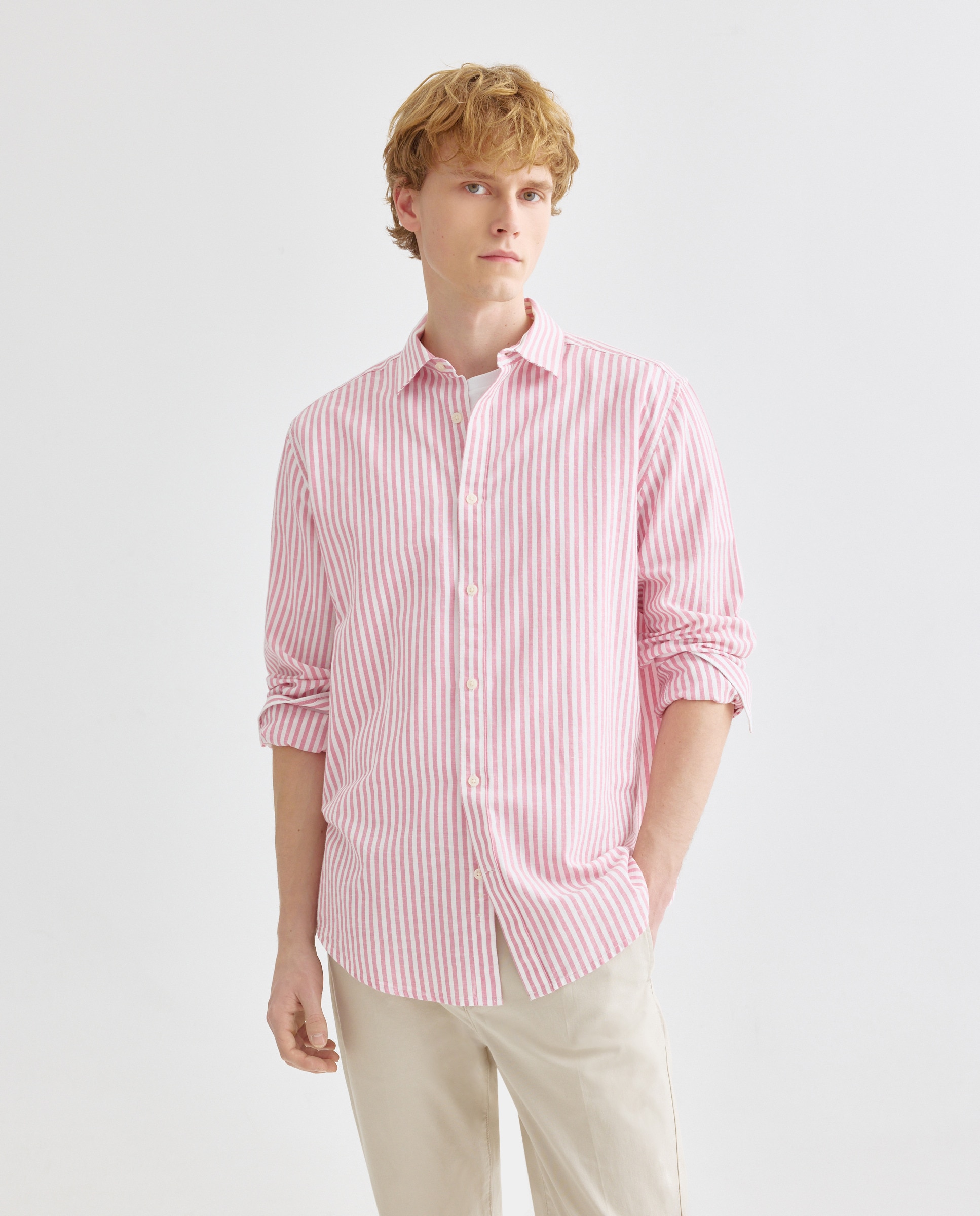 Imagen 0 de Camisa sport hombre algodón con lino rayas