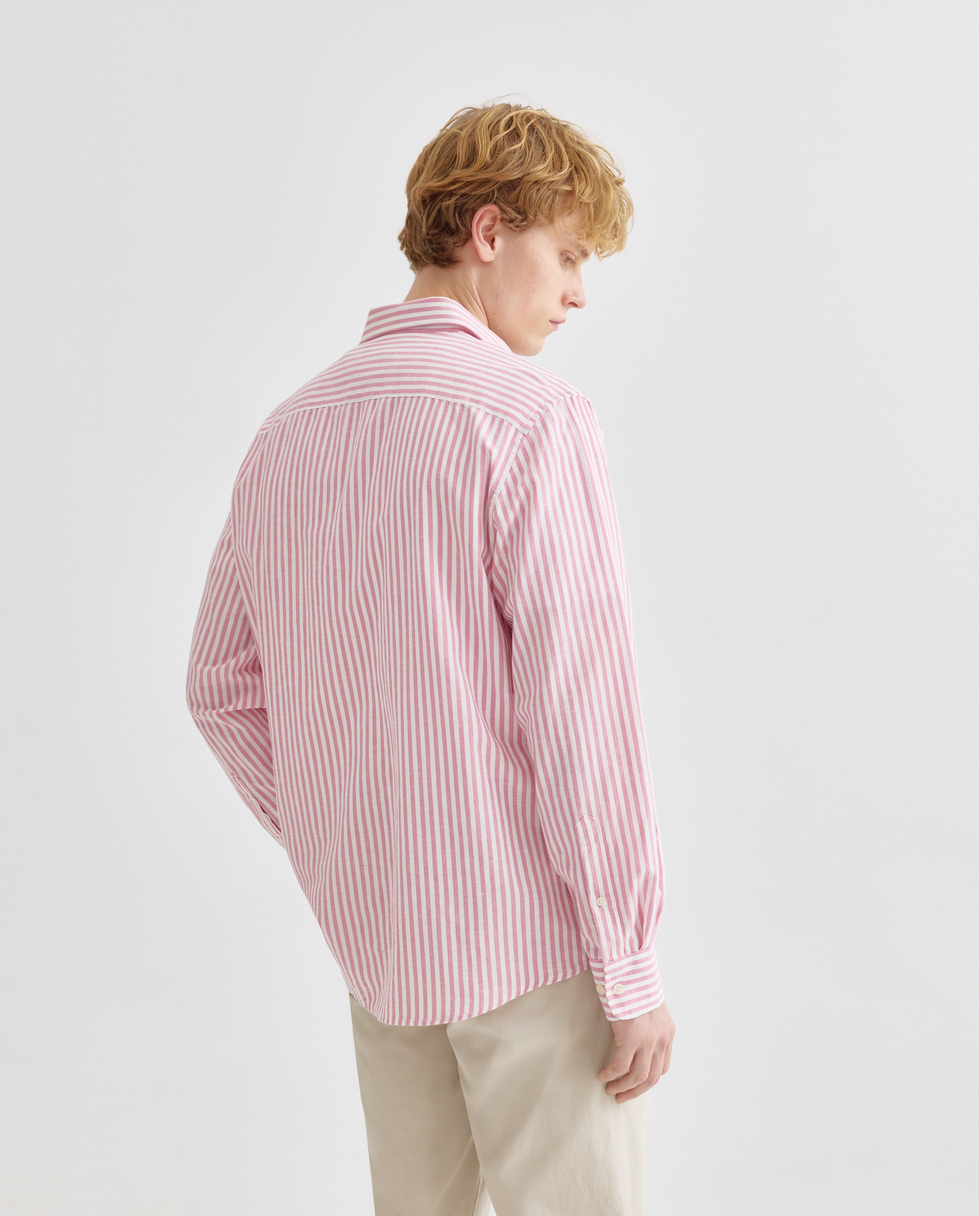 Camisa sport hombre algodón con lino rayas 230 Rosa oscuro-3