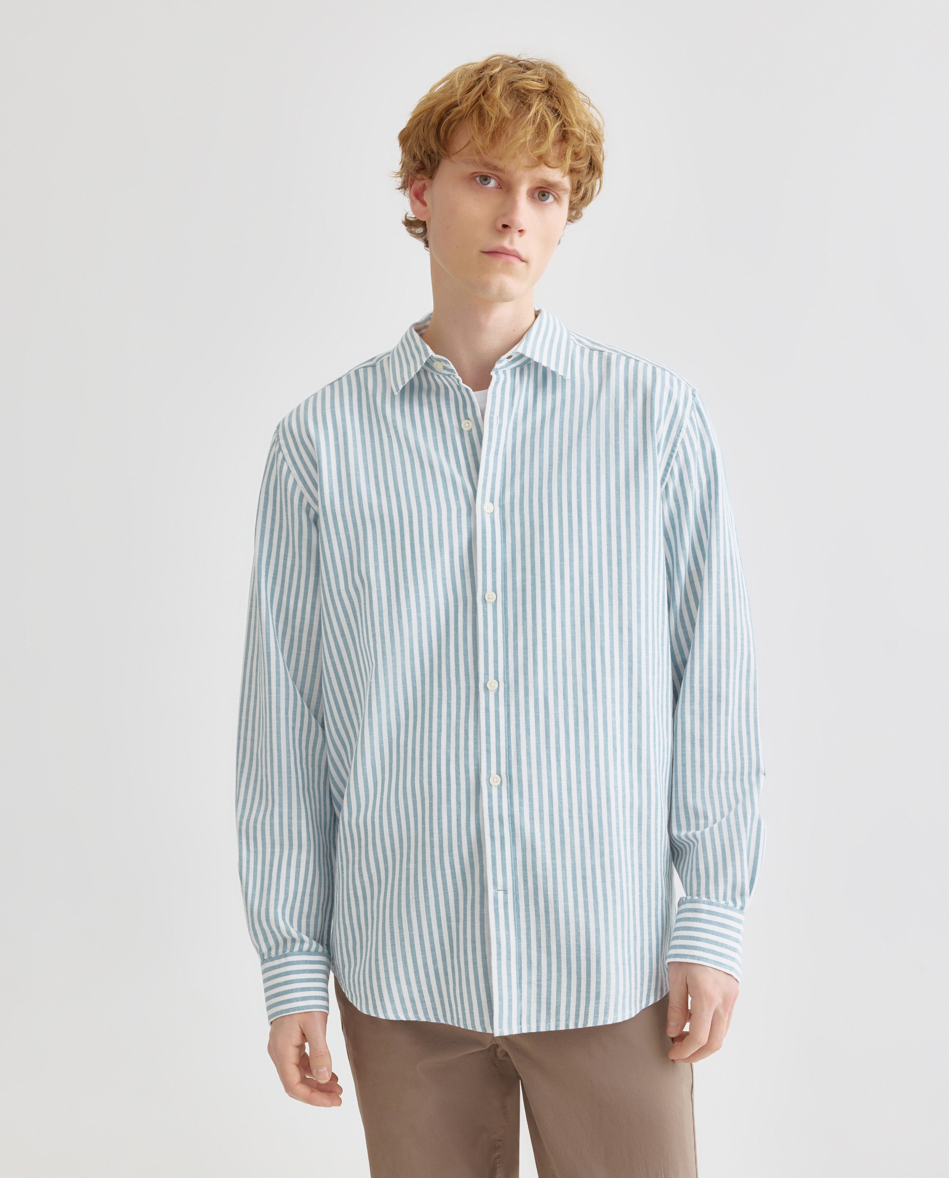 Imagen 0 de Camisa sport hombre algodón con lino rayas