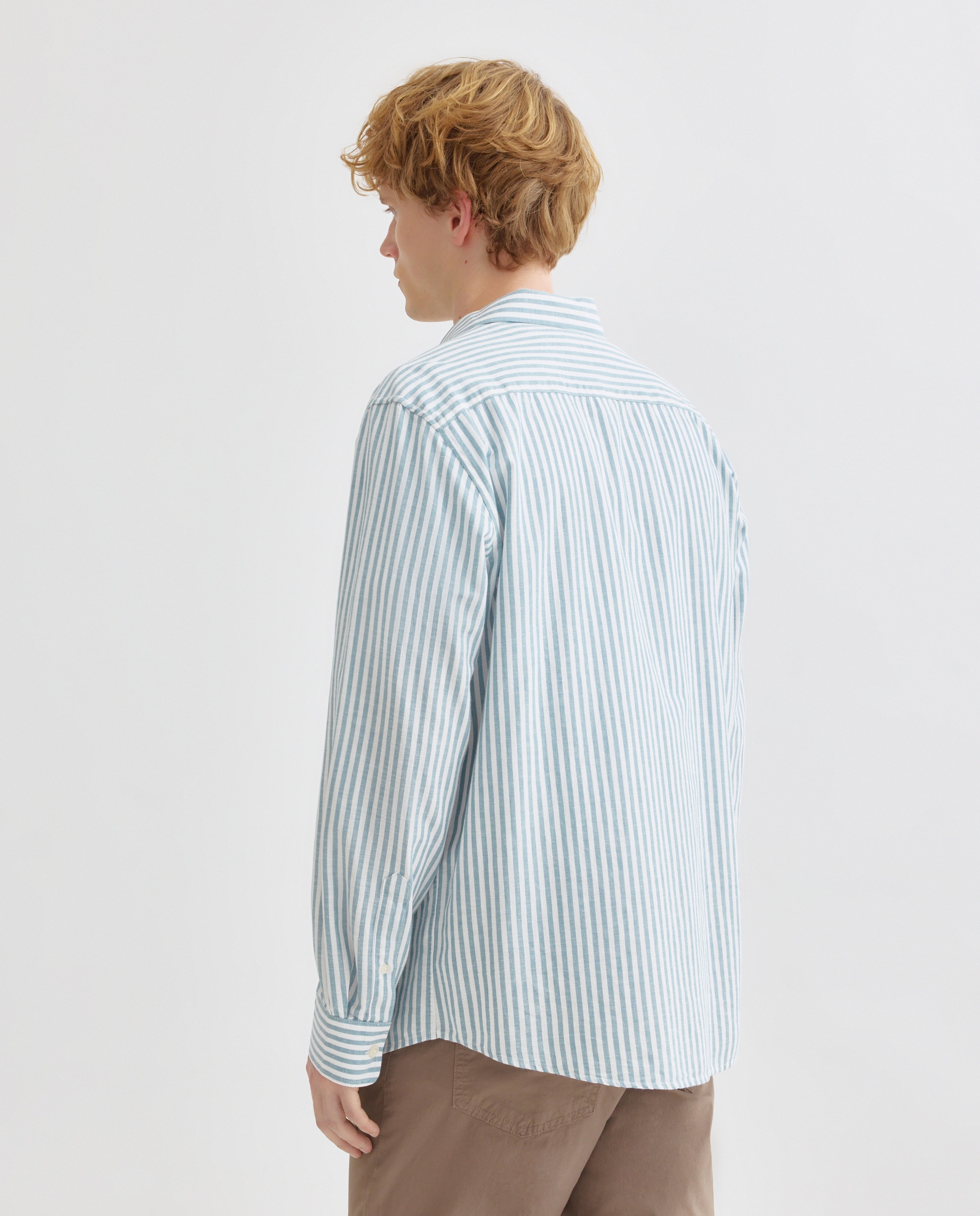 Camisa sport hombre algodón con lino rayas Verde Pato-3
