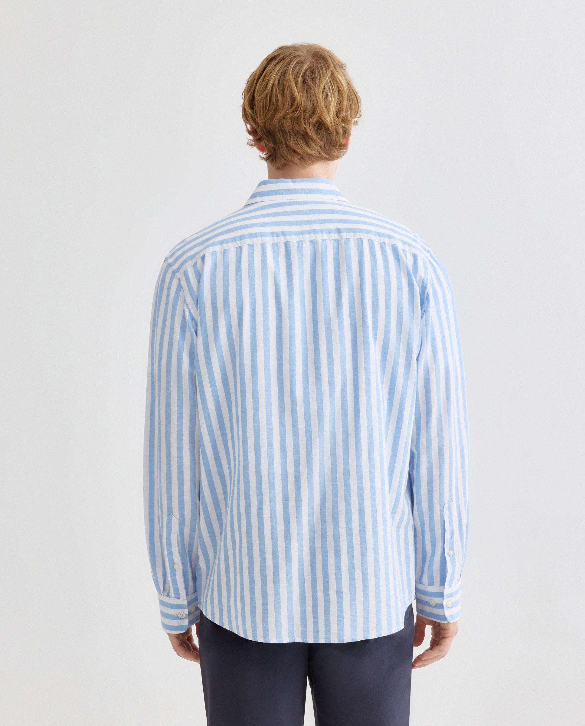 Camisa sport hombre algodón con lino rayas 430 Azul oscuro-3