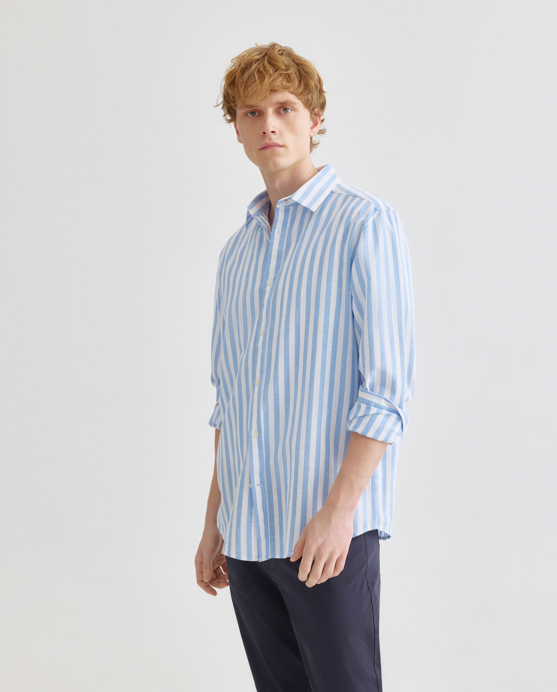 Imagen 0 de Camisa sport hombre algodón con lino rayas