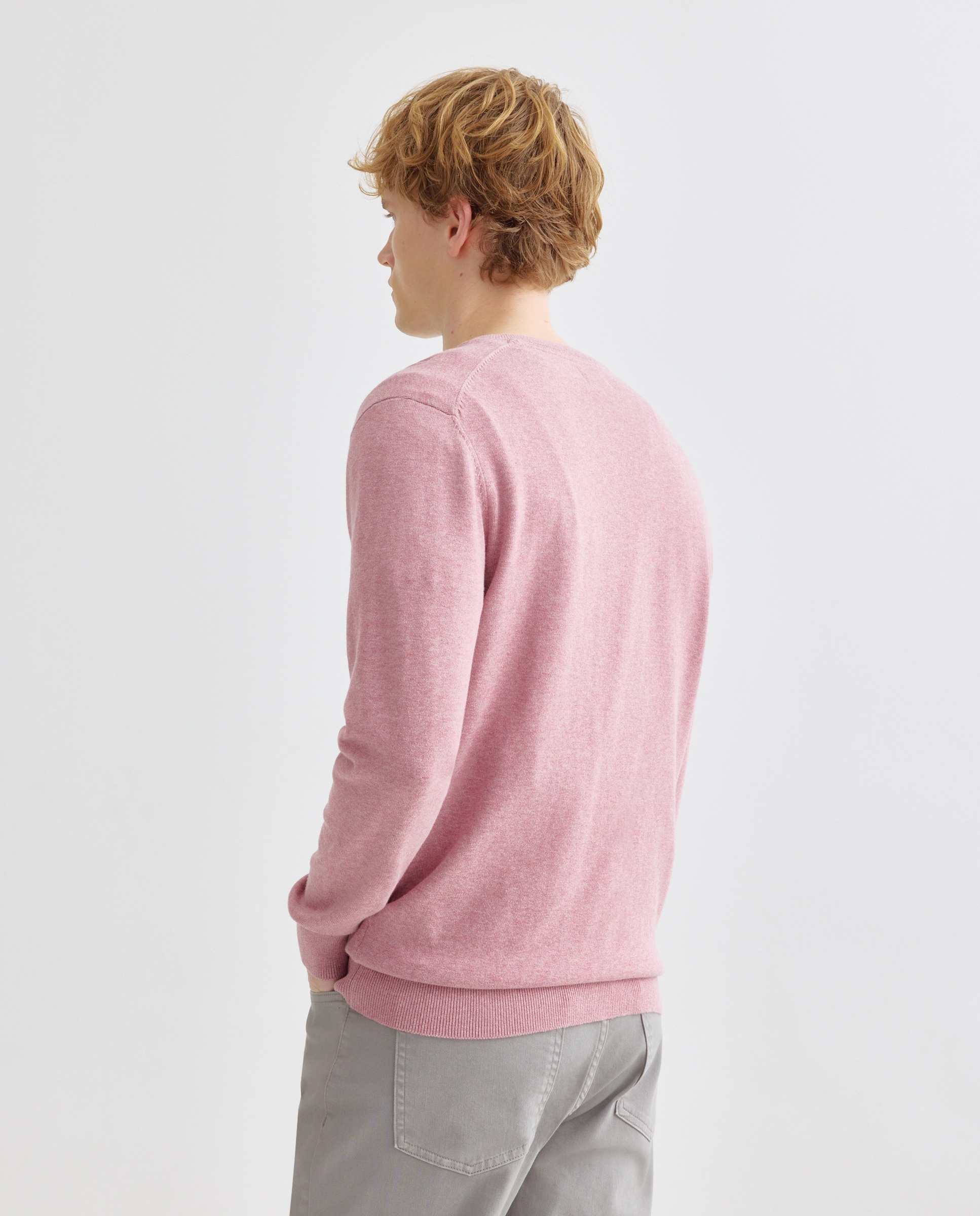 Jersey de hombre cuello pico liso algodón 100% 200 Rosa-3