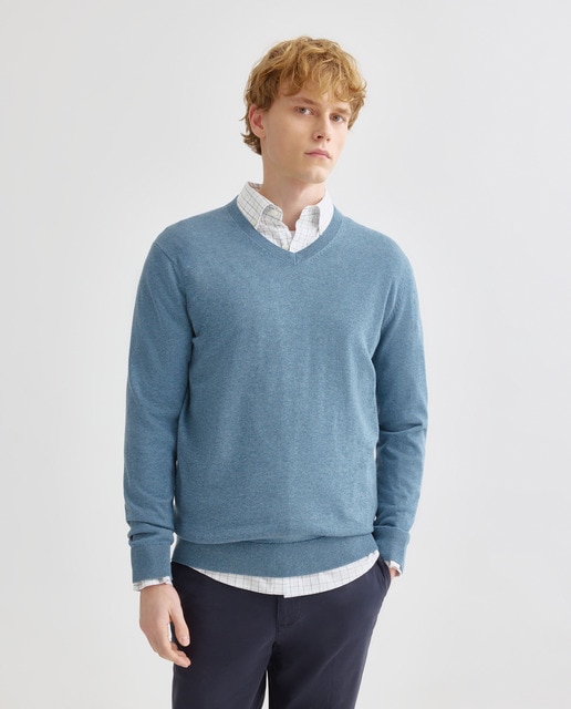 Imagen 0 de Jersey de hombre cuello pico liso algodón 100%