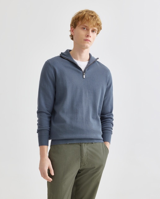 Imagen 0 de Jersey de hombre media cremallera liso algodón 100%