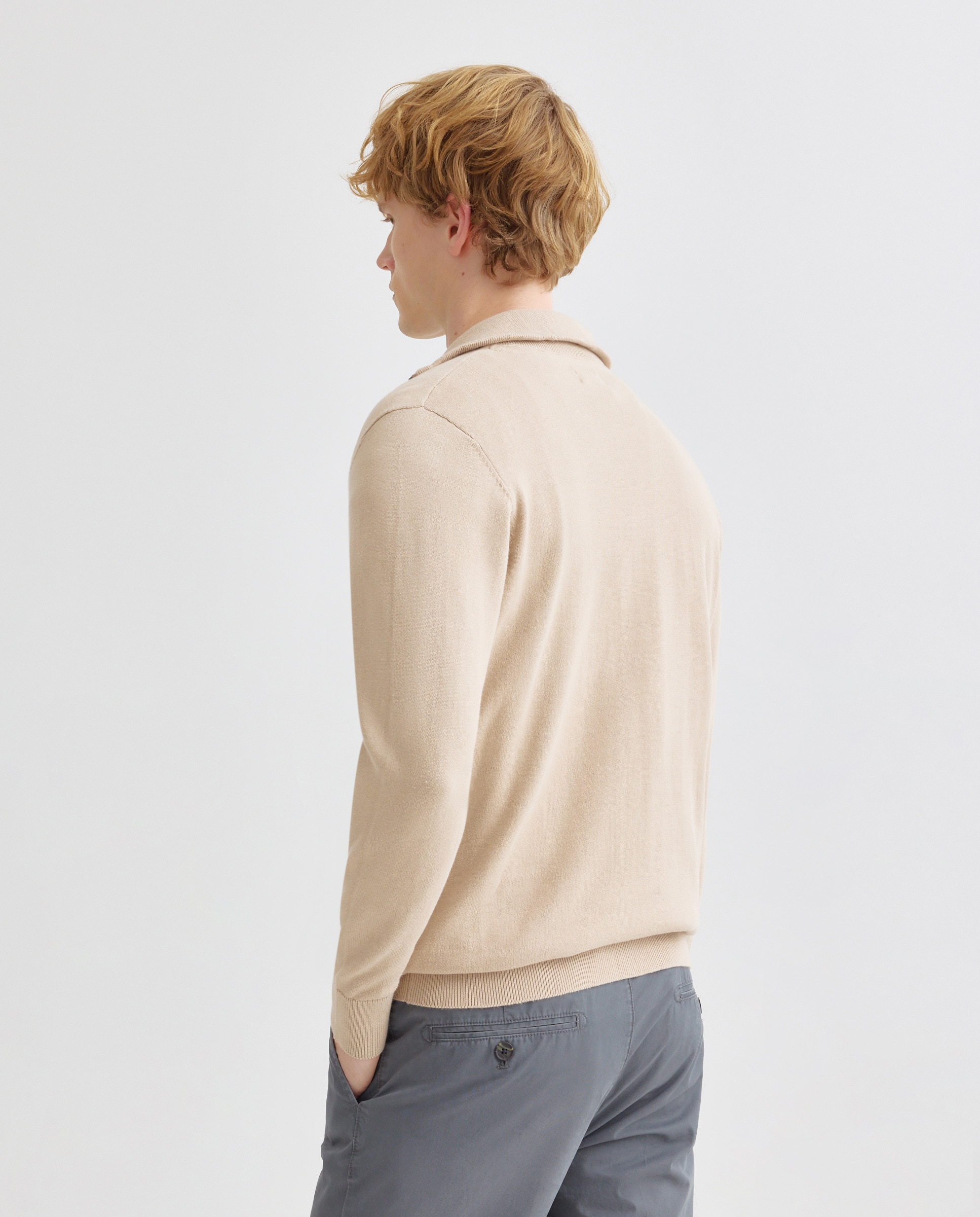 Jersey de hombre media cremallera liso algodón 100% Beige-3
