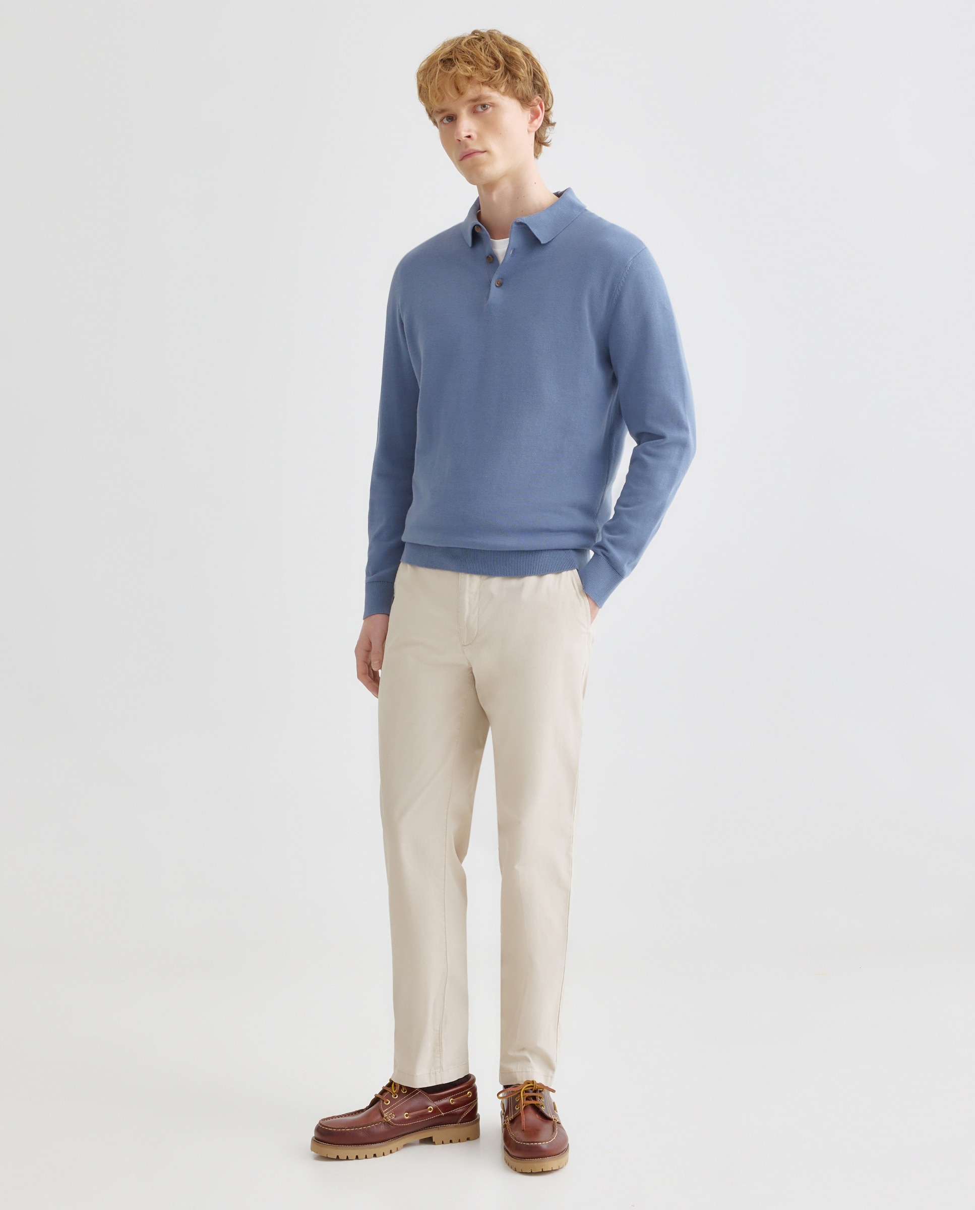 Jersey de hombre cuello polo liso algodón 100% 400 Azul-2