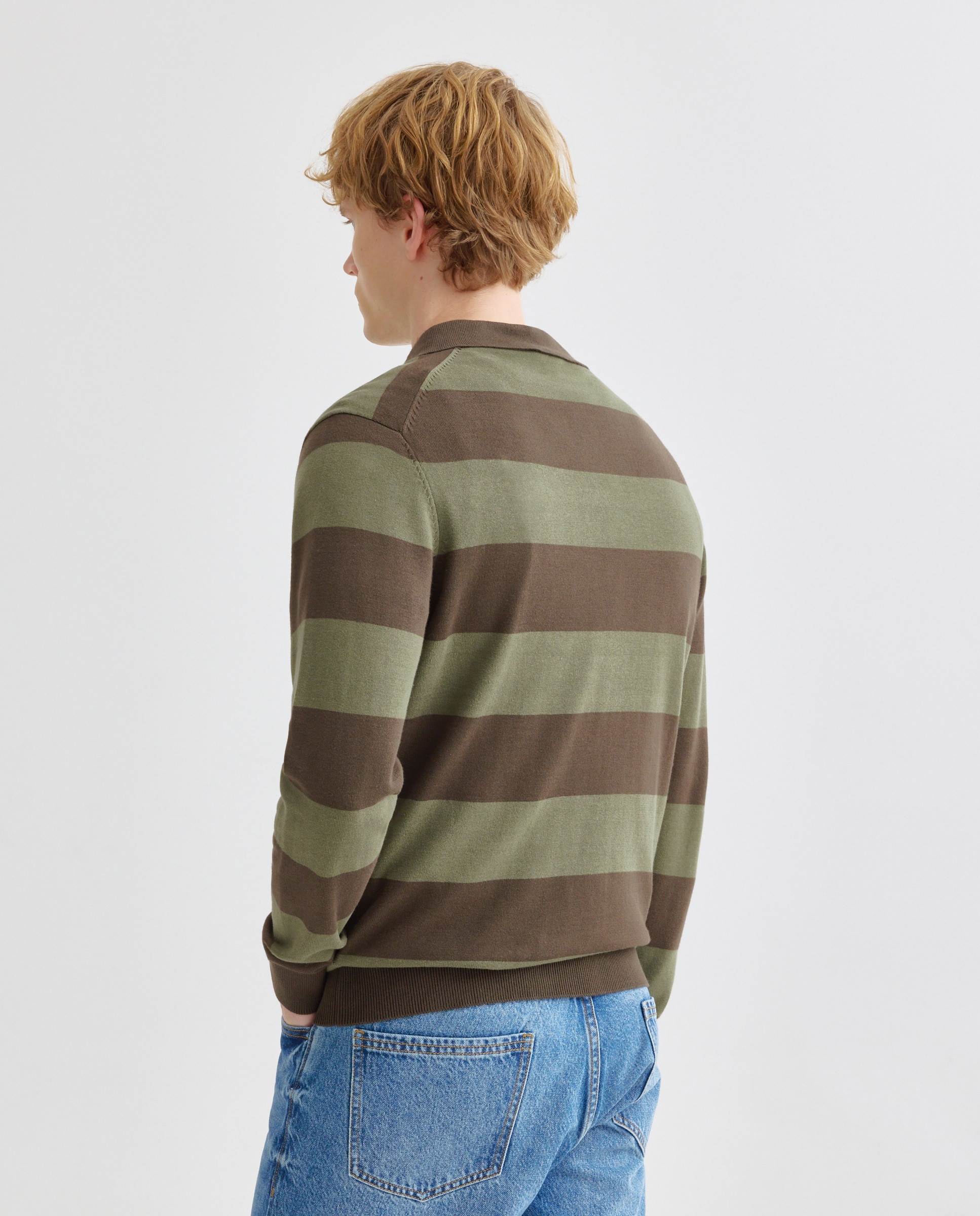 Jersey de hombre cuello polo rayas algodón Beige-3