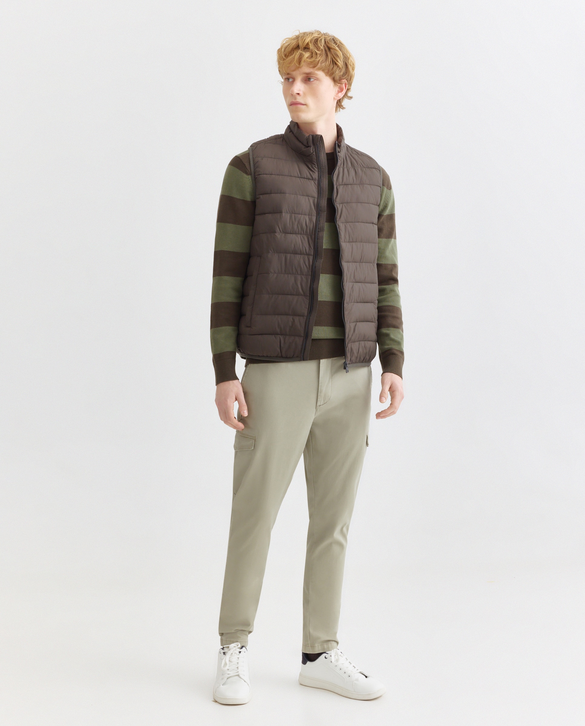 Jersey de hombre cuello caja rayas algodón 100% Verde-2