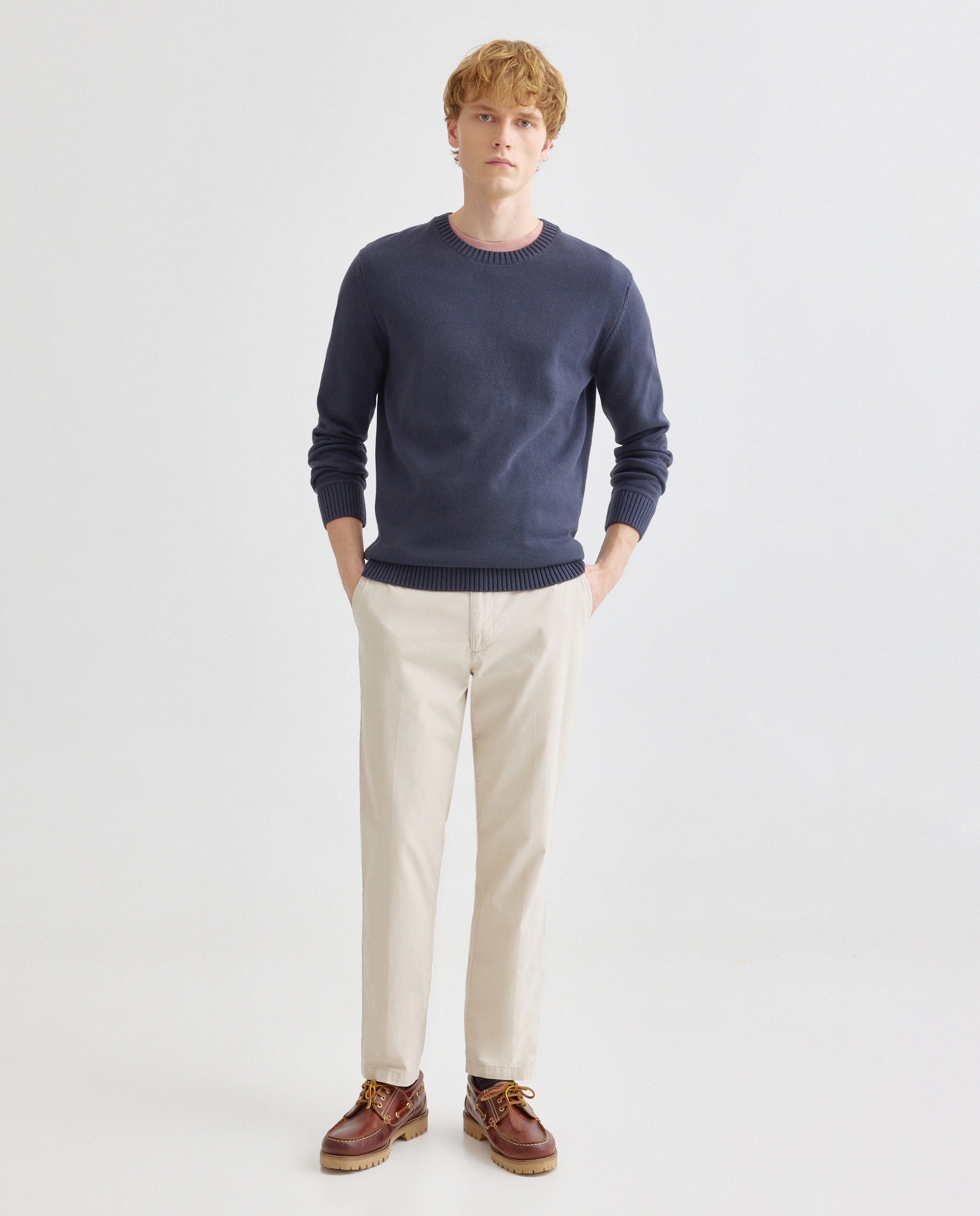 Jersey de hombre cuello caja liso 7g algodón 100% 471 Índigo-2