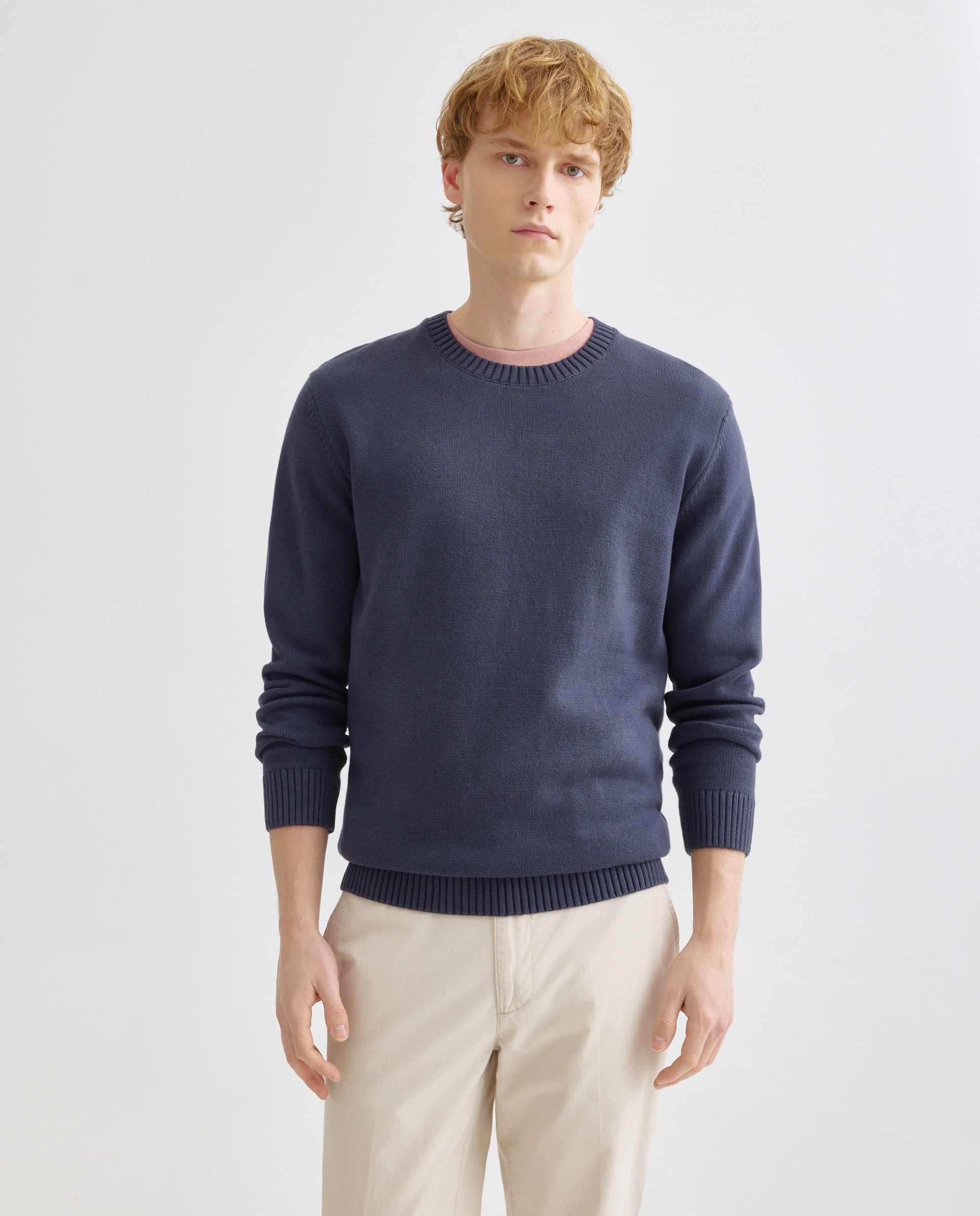 Jersey de hombre cuello caja liso 7g algodón 100% 471 Índigo-1