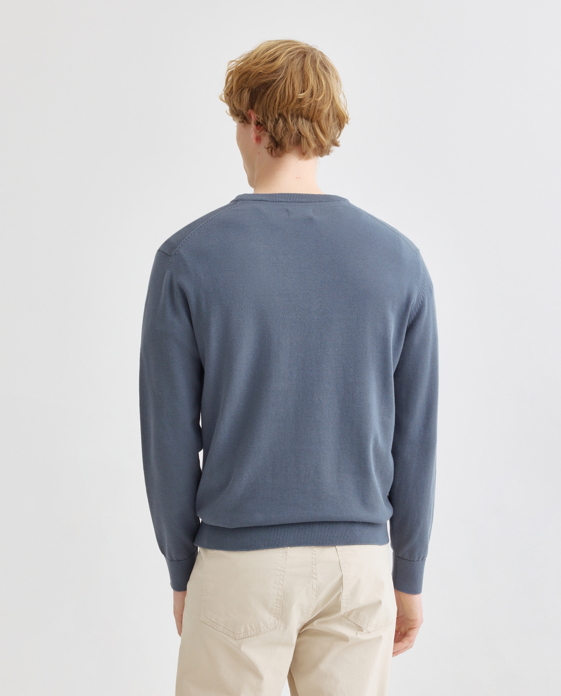 Jersey de hombre cuello caja liso algodón 100% 400 Azul-3