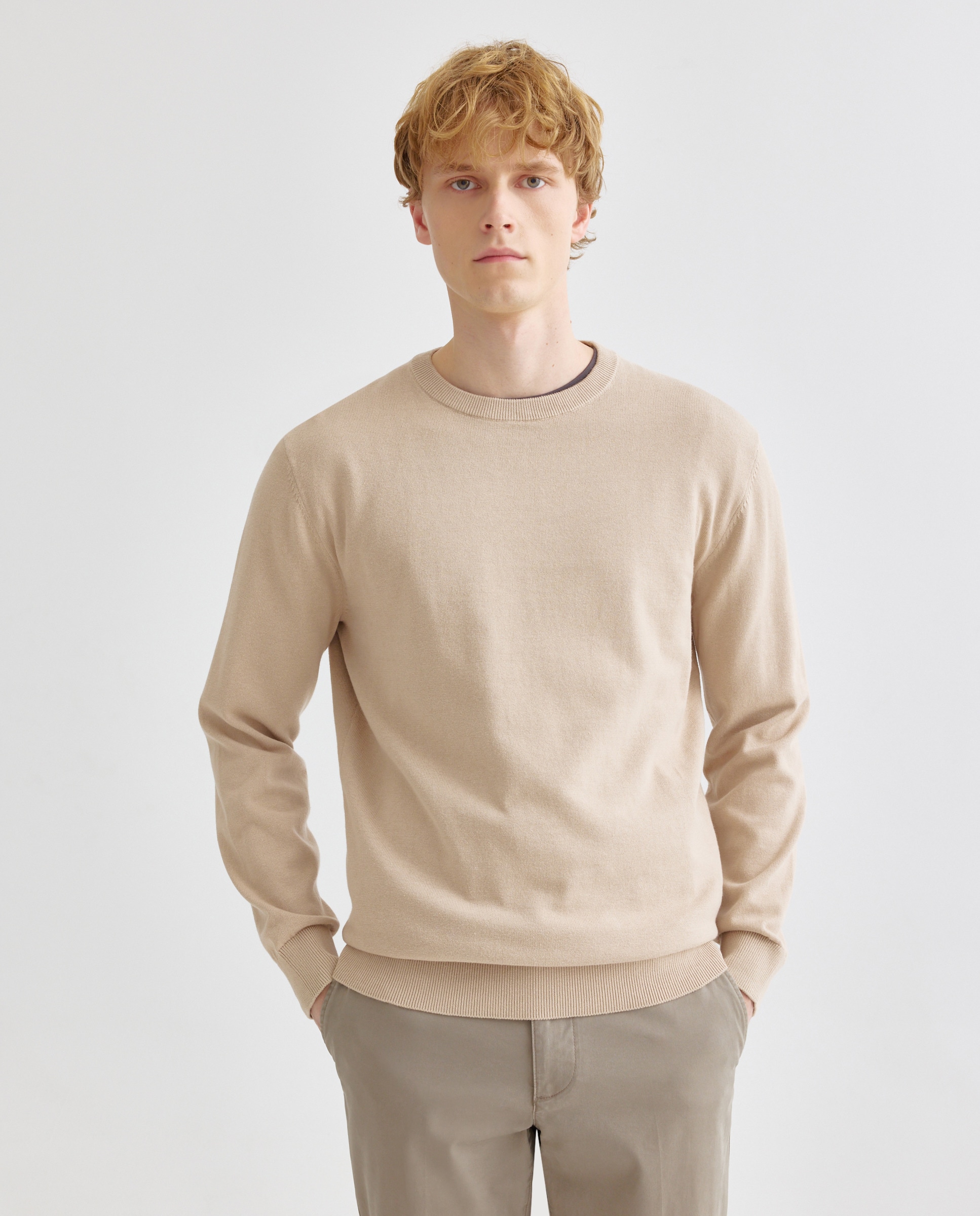 Jersey de hombre cuello caja liso algodón 100% Beige-1
