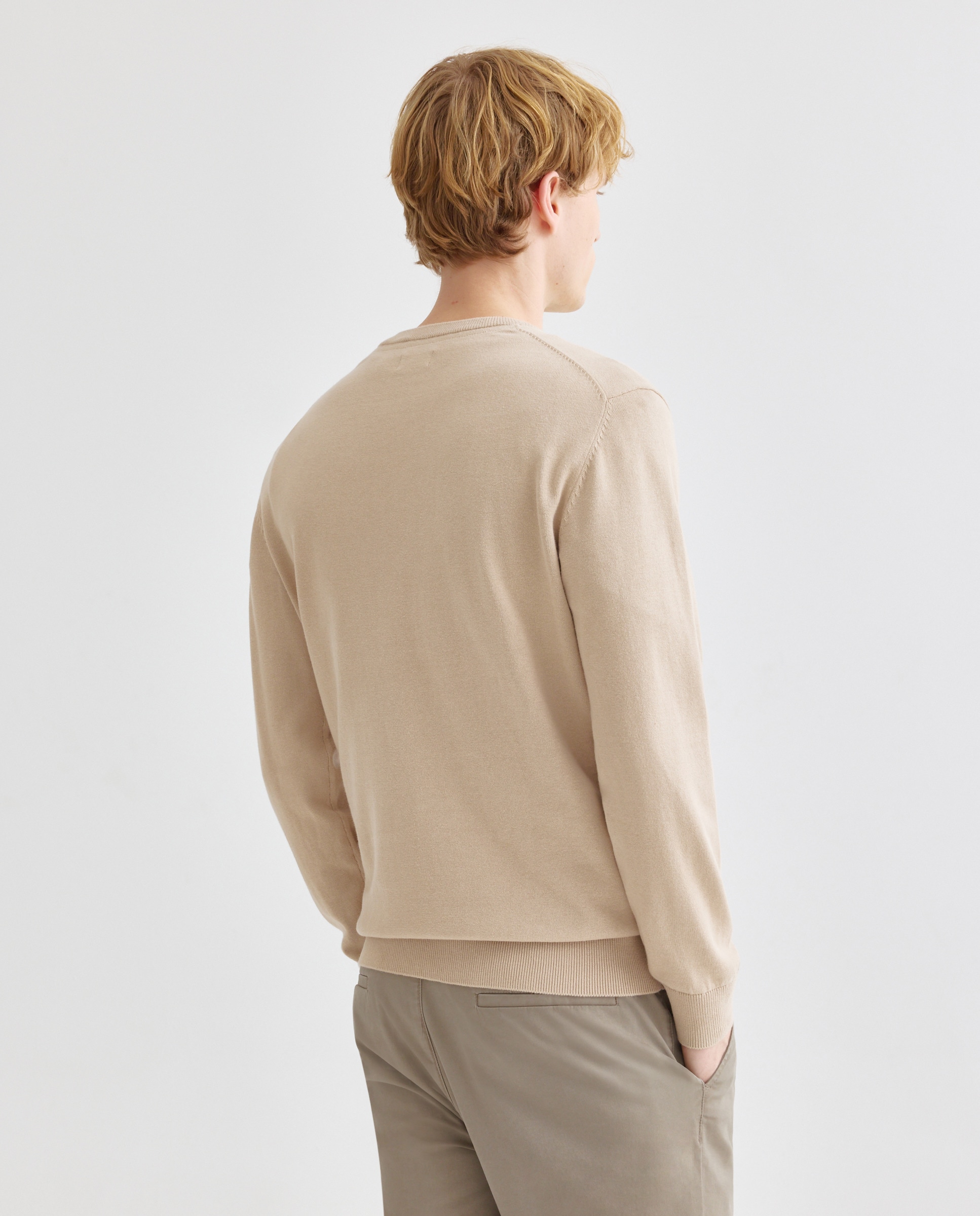 Jersey de hombre cuello caja liso algodón 100% Beige-3