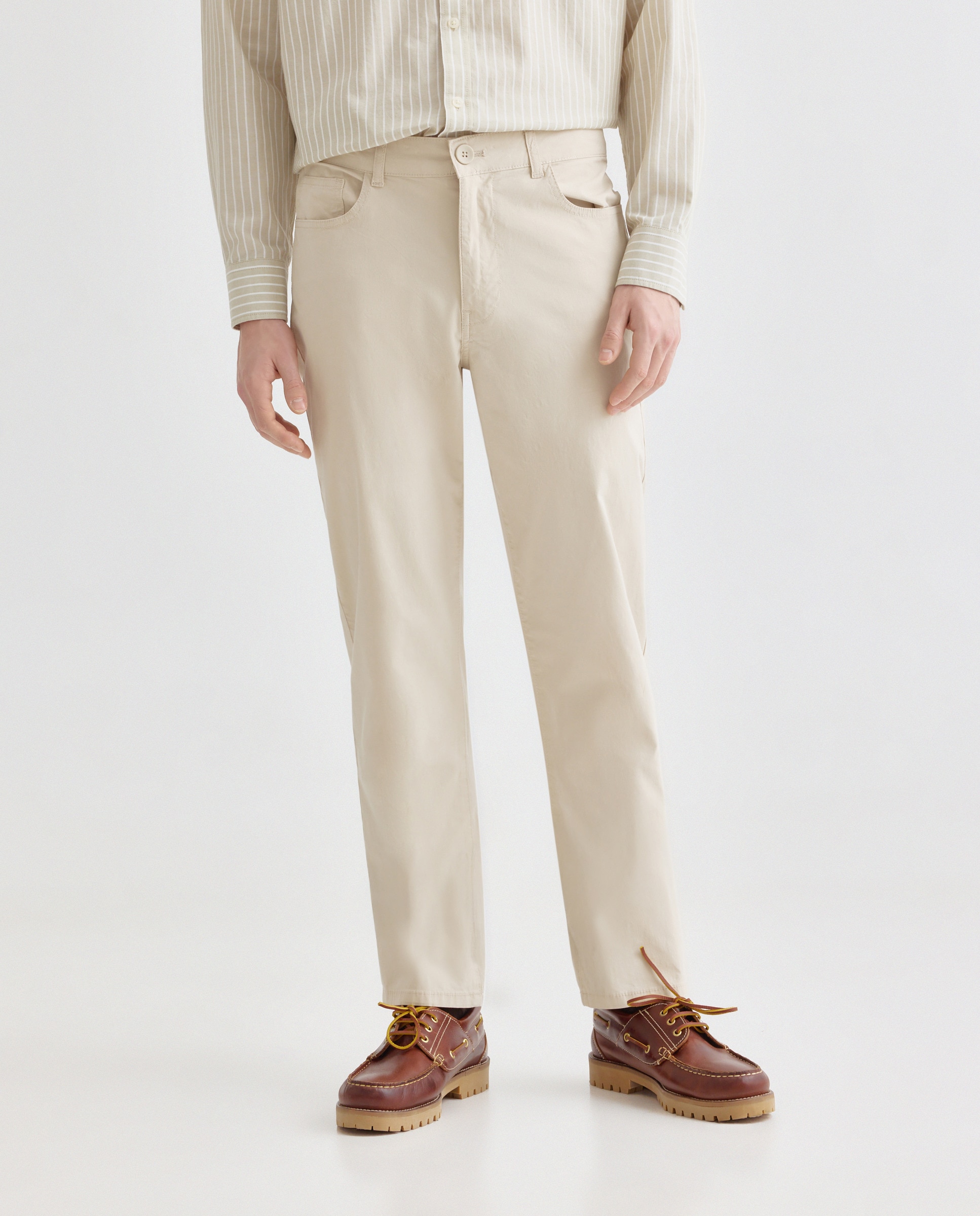 Pantalón hombre cinco bolsillos lavado regular fit Visón claro-2