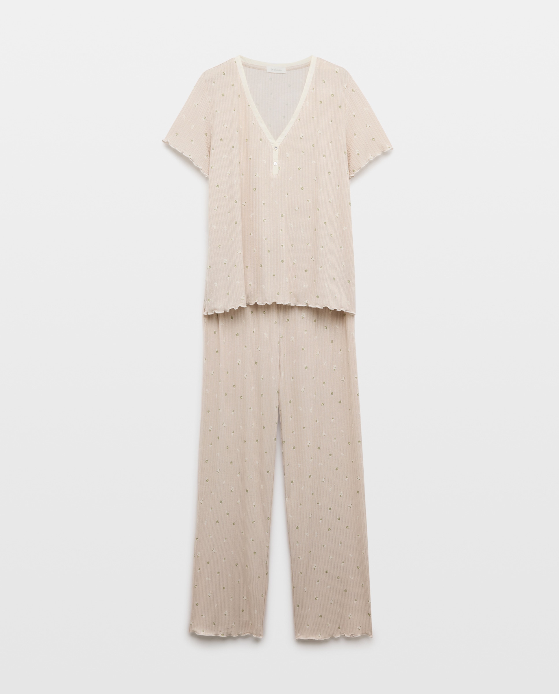 Pijama Liso com Decote em Bico Rice Paper-3