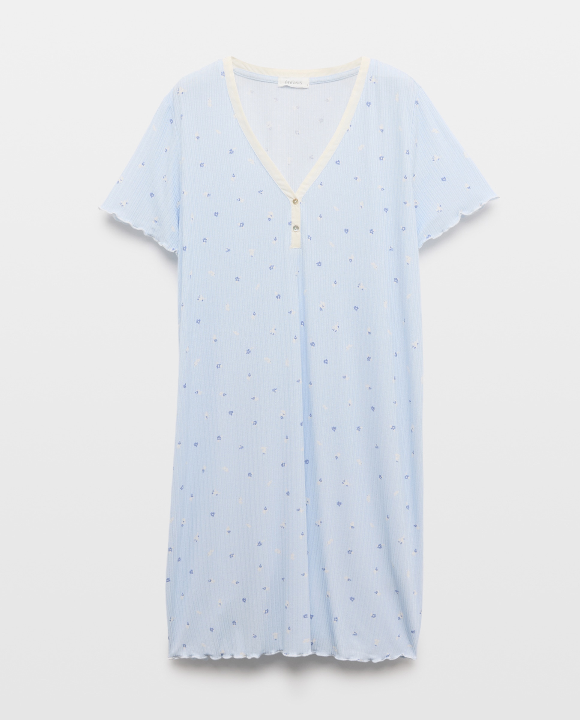 Camisa de Dormir Lisa com Decote em Bico 410 Azul Claro-3