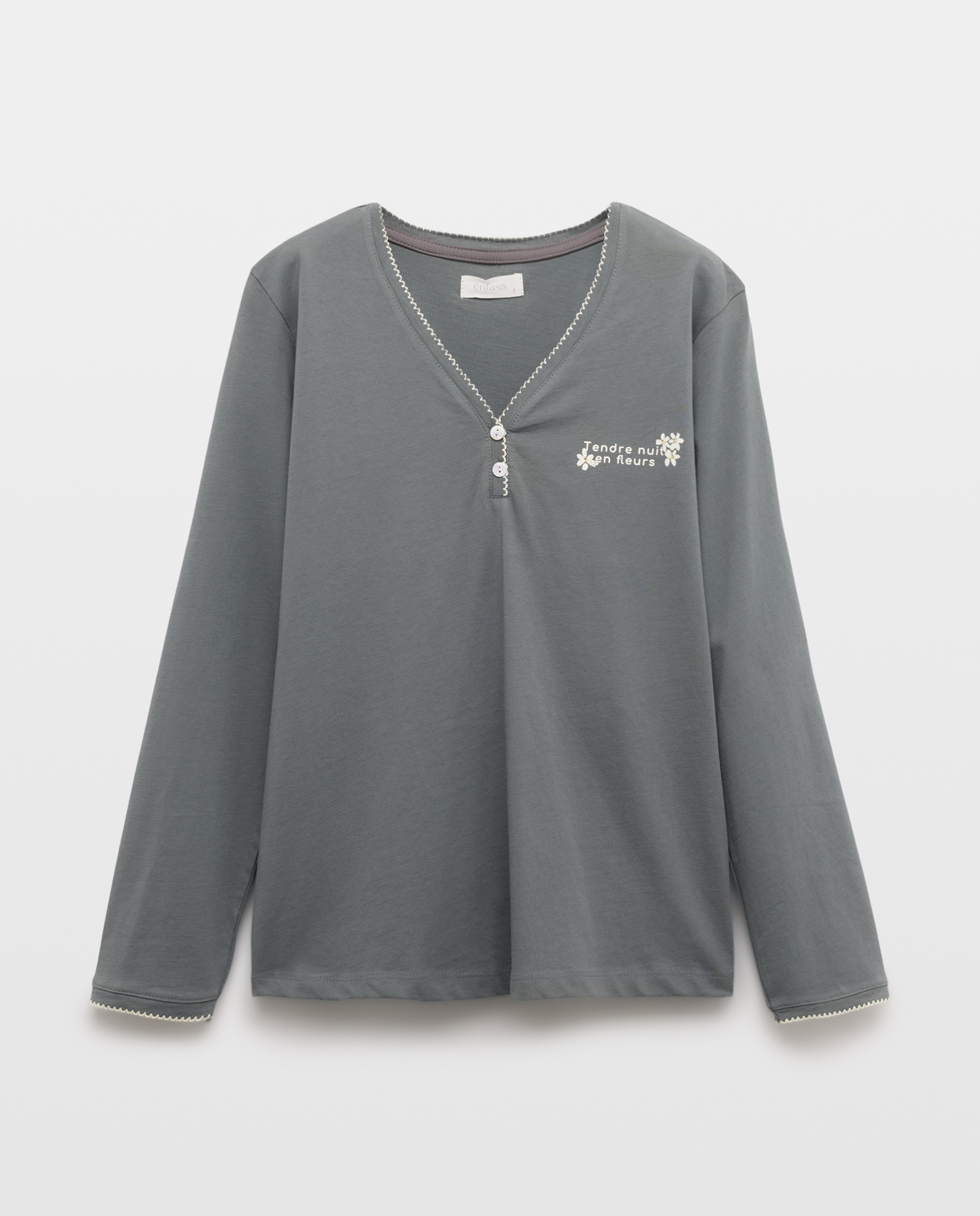 Camisola de Pijama com Detalhes de Piconela 830 Antracite-5