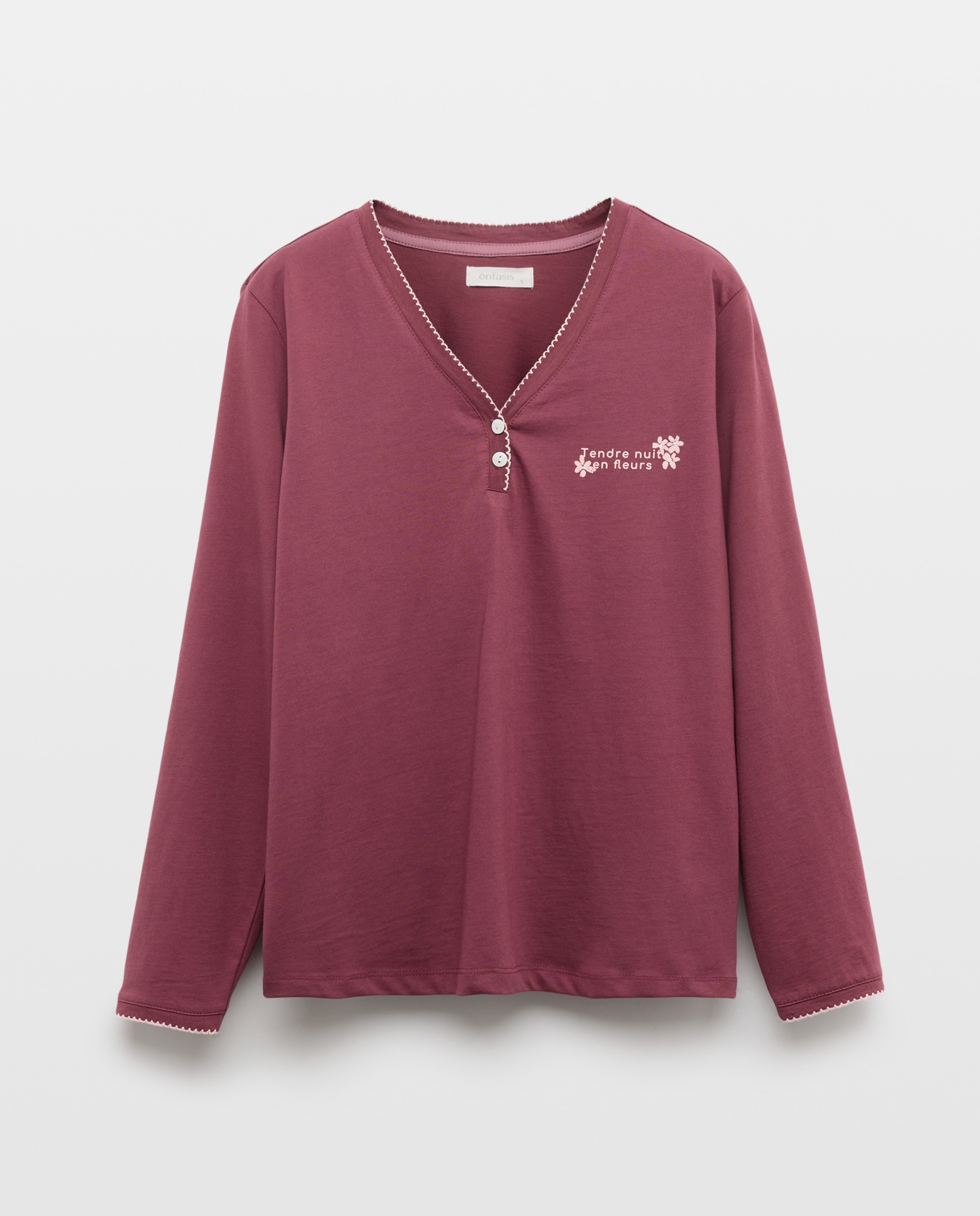 Camisola de Pijama com Detalhes de Piconela Ameixa-4