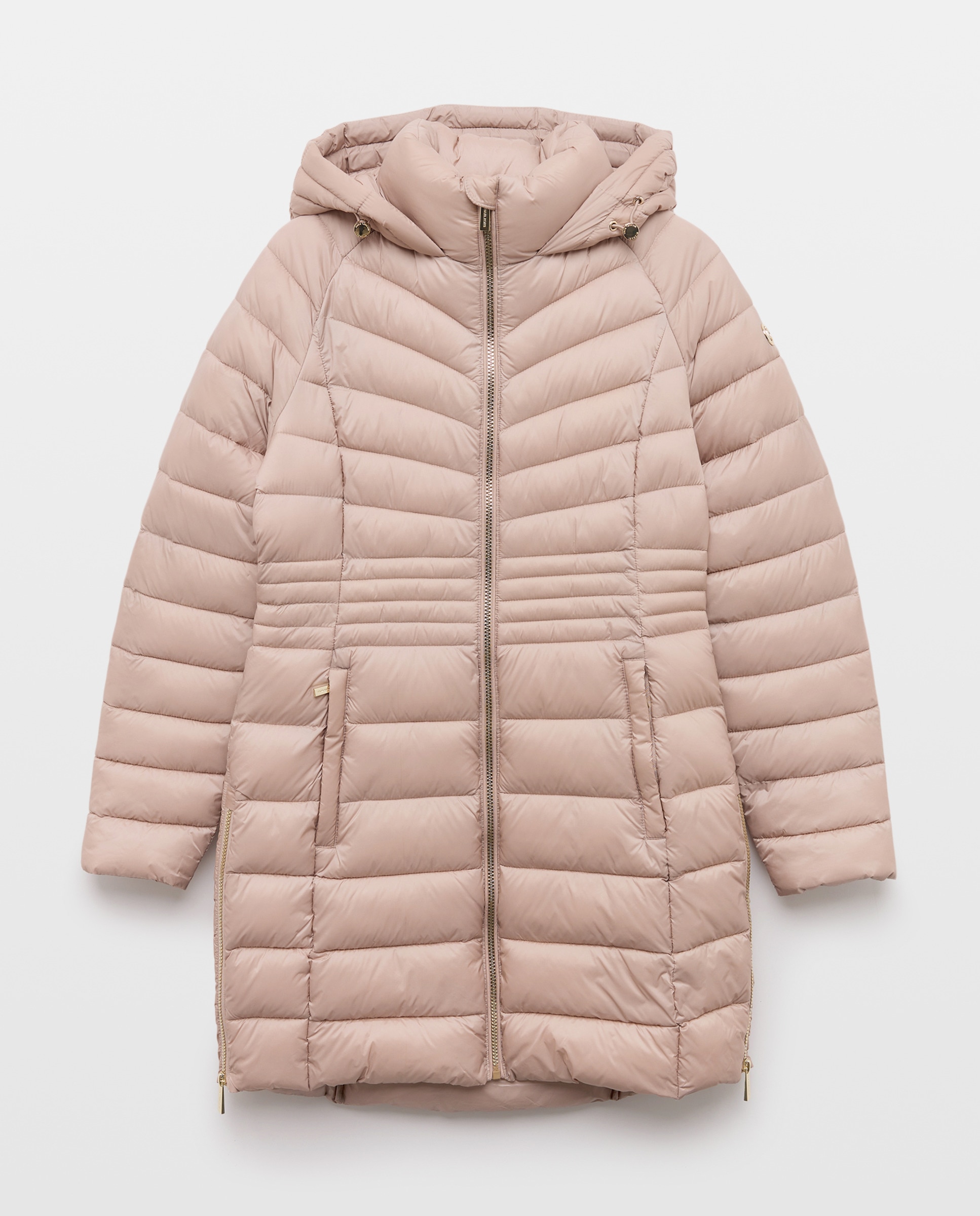 Blusão Acolchoado Comprido Fechado com Fecho de Correr Ouro-4