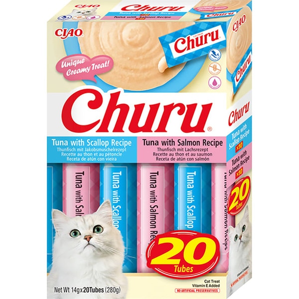 snack líquido para gatos sabor atún con salmón y atún con vieira 20 x container 14 g
