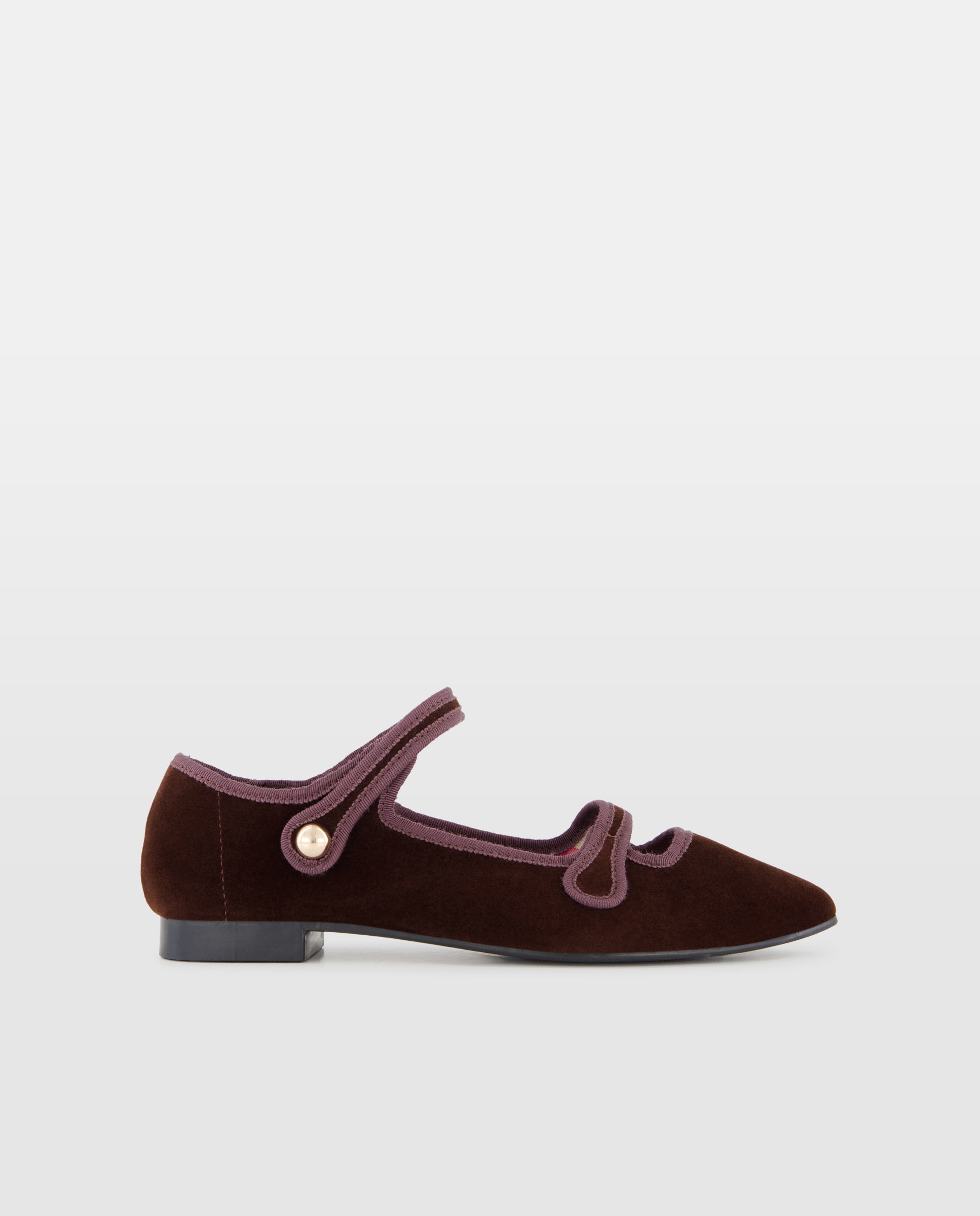 Zapato de mujer de terciopelo botón Chocolate-1