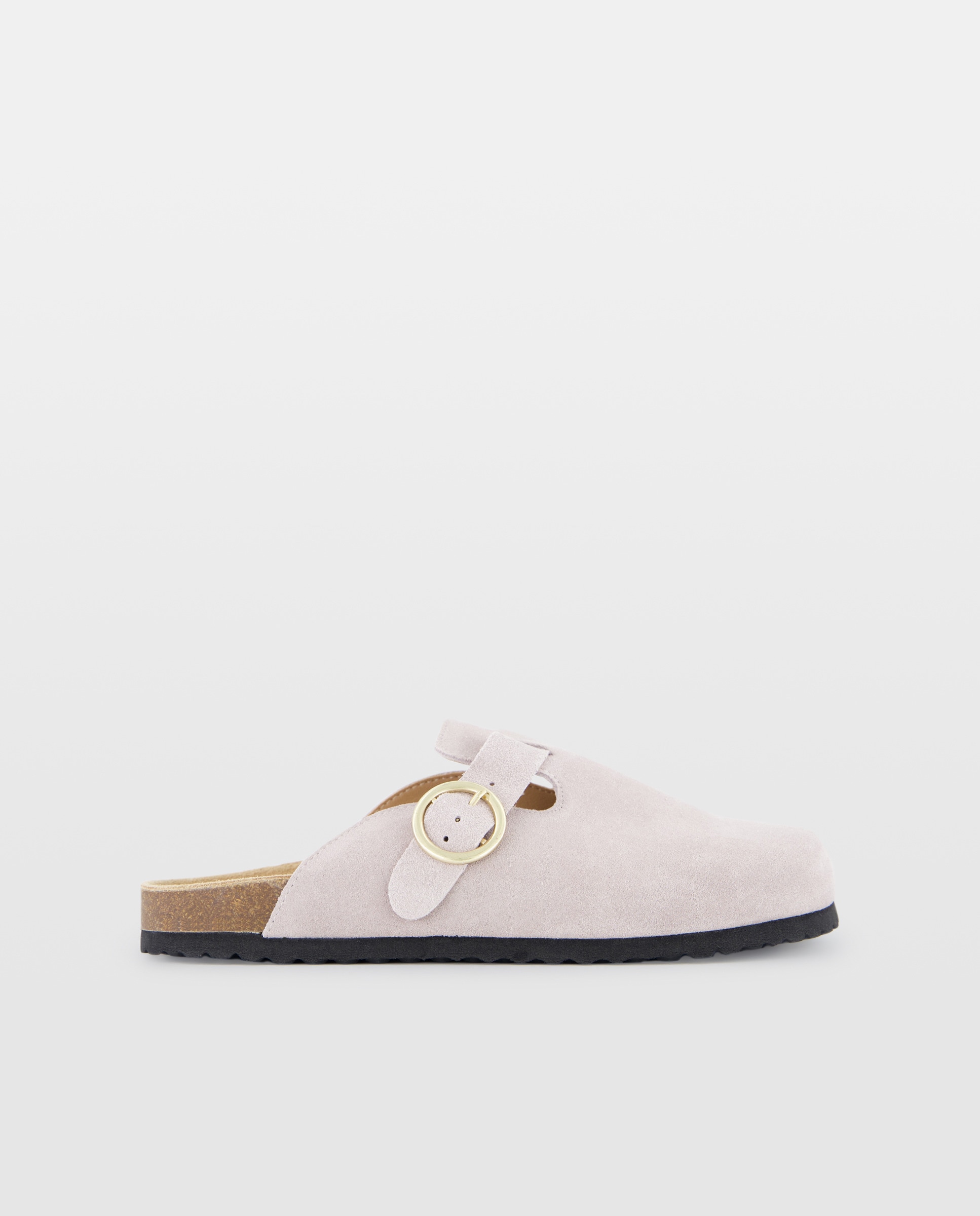 Zueco de piel de mujer Gris claro-1