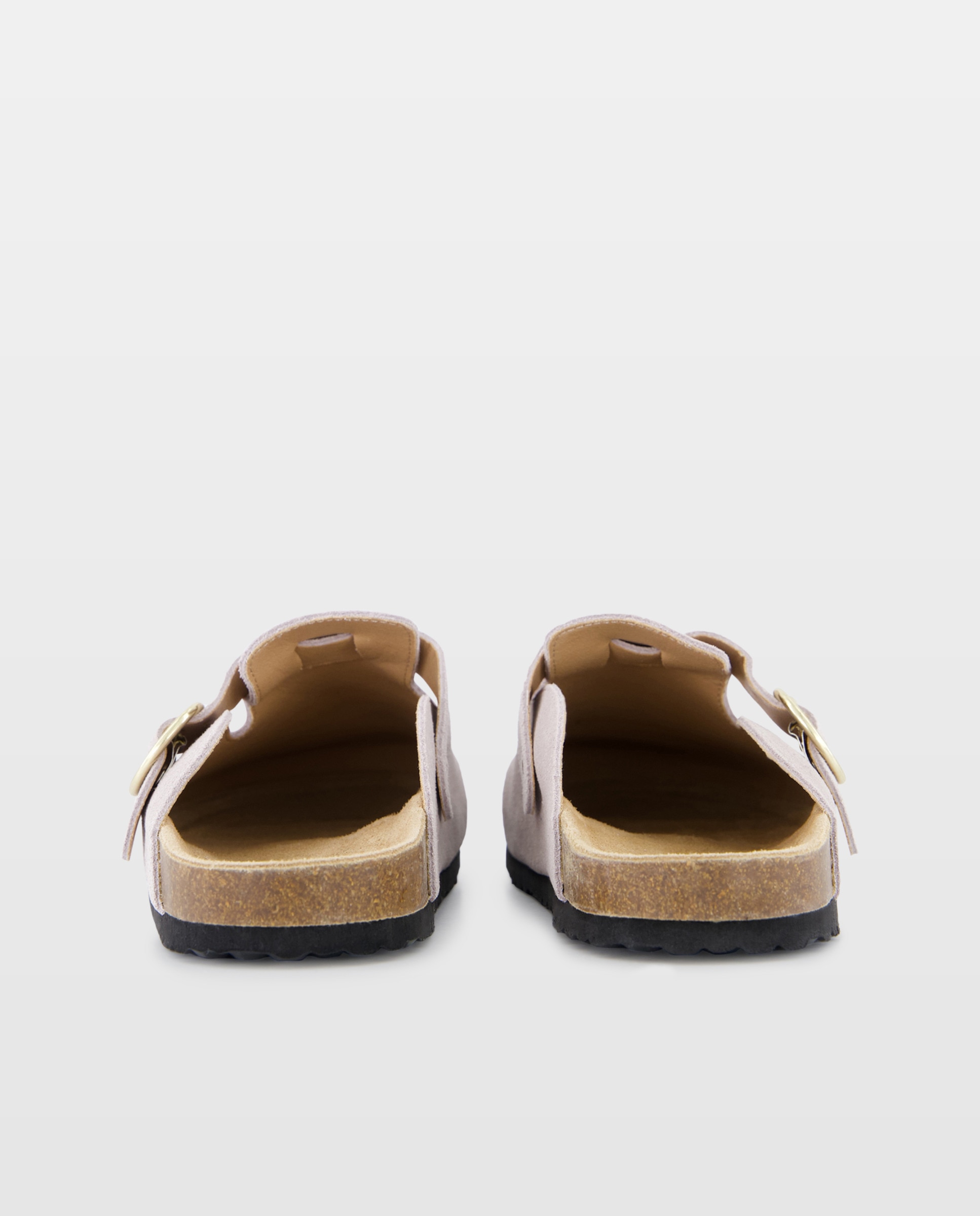 Zueco de piel de mujer Gris claro-3