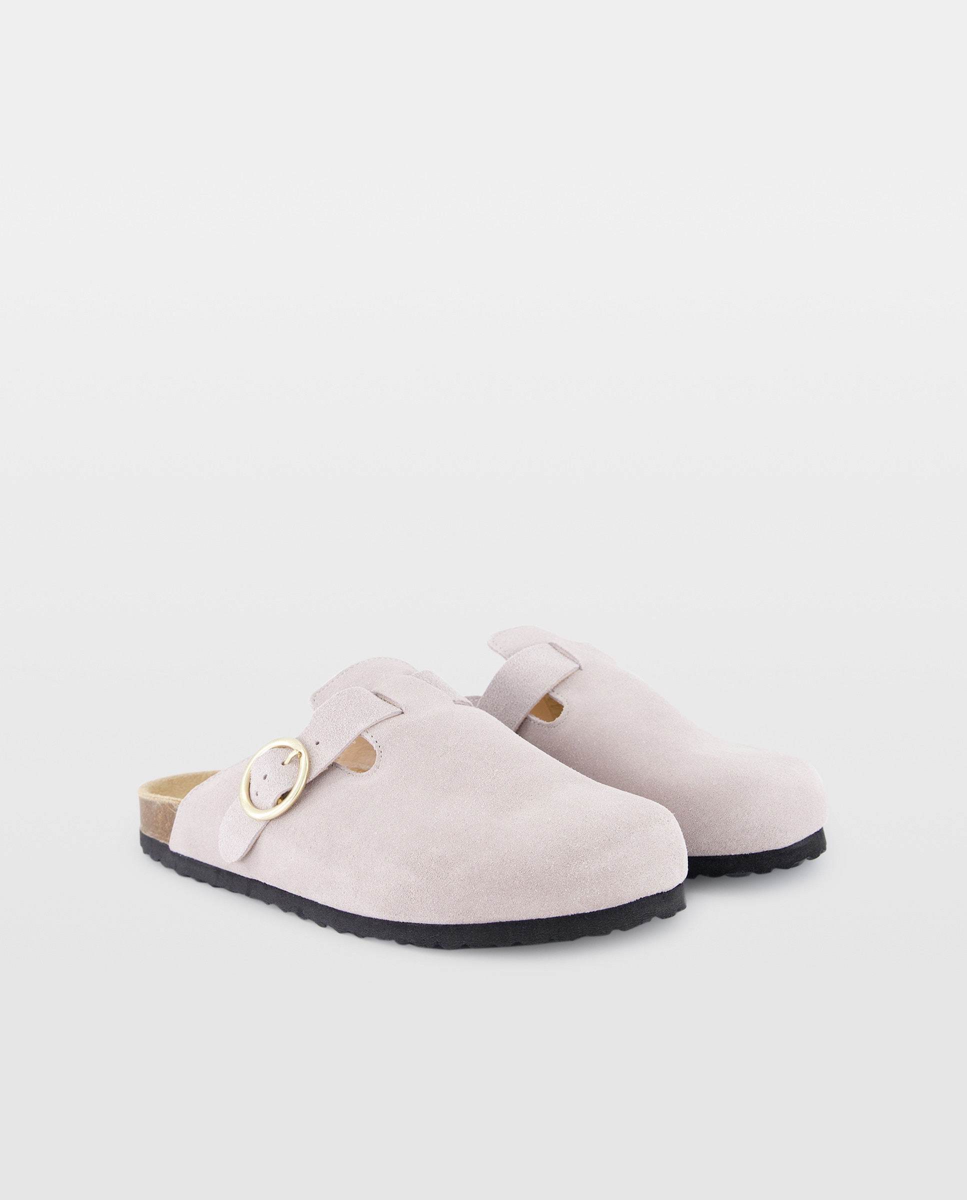 Zueco de piel de mujer Gris claro-2